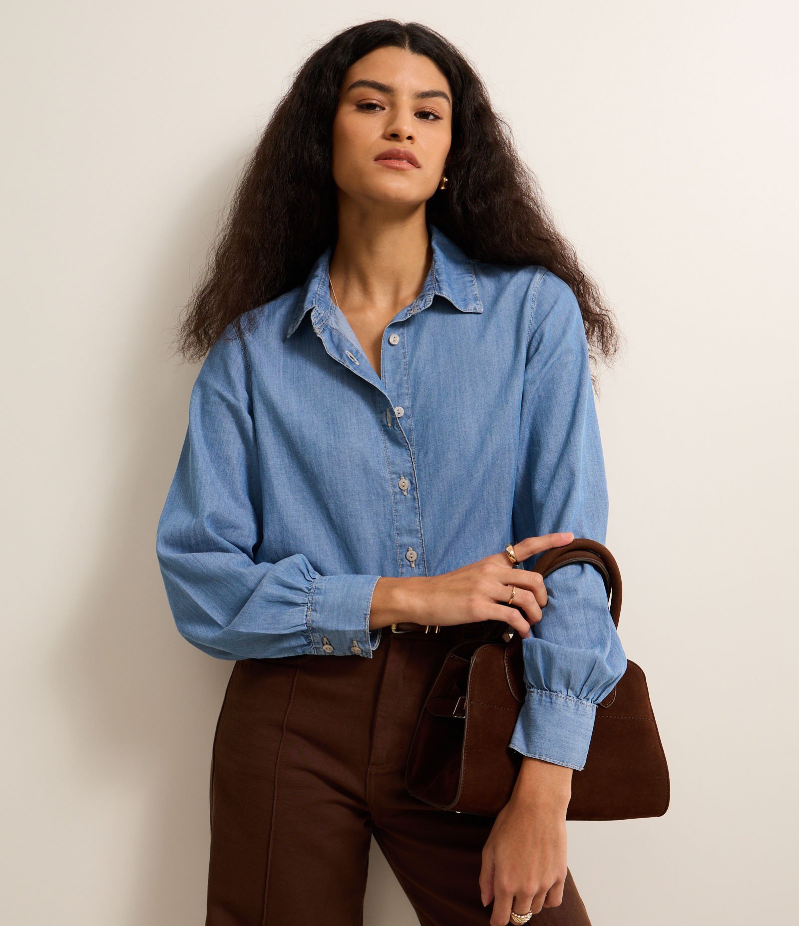 Camisa Jeans Liocel com Franzidos nos Punhos Azul 5