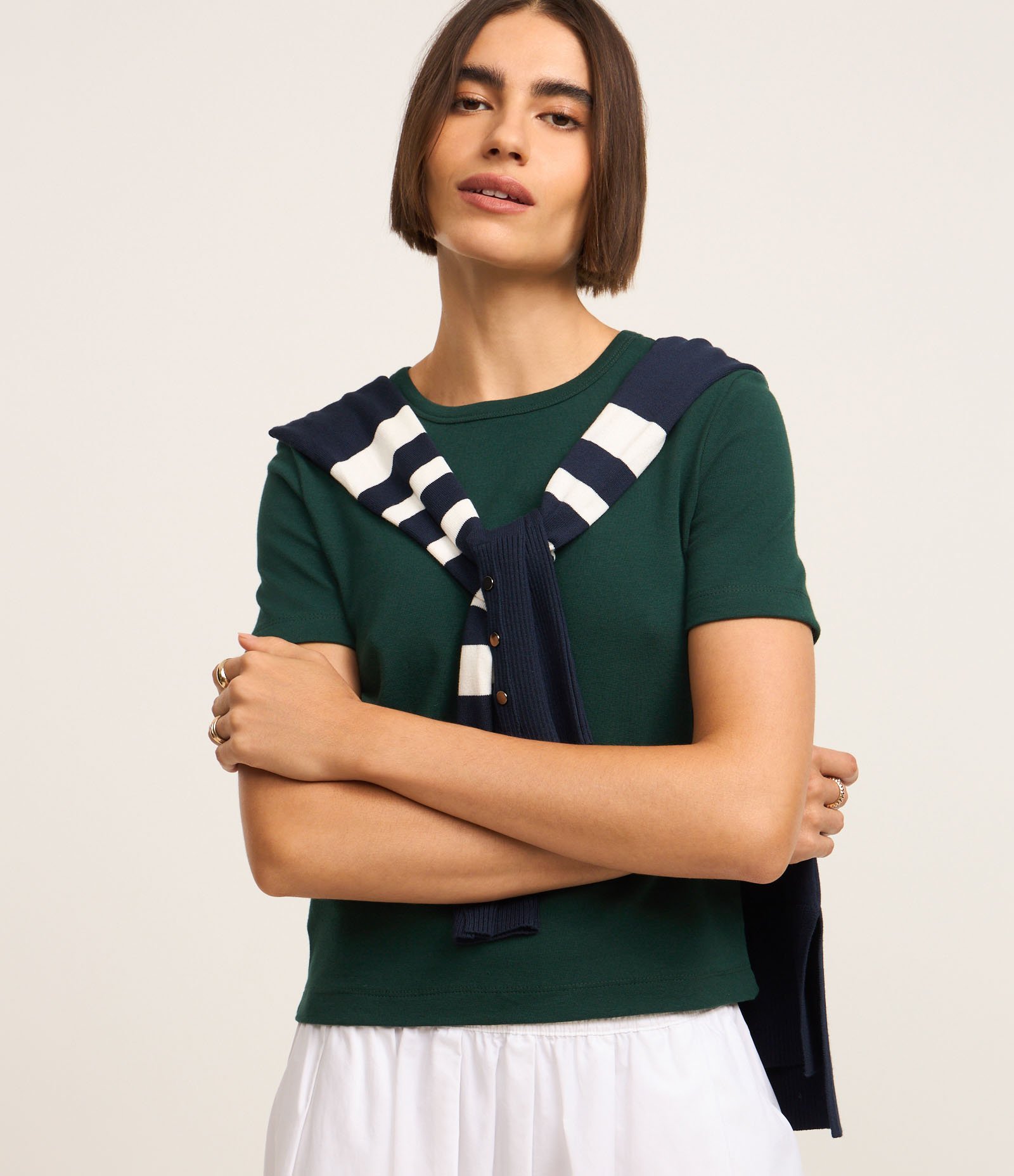 Blusa Básica Ajustada em Ribana com Gola Redonda Verde 1