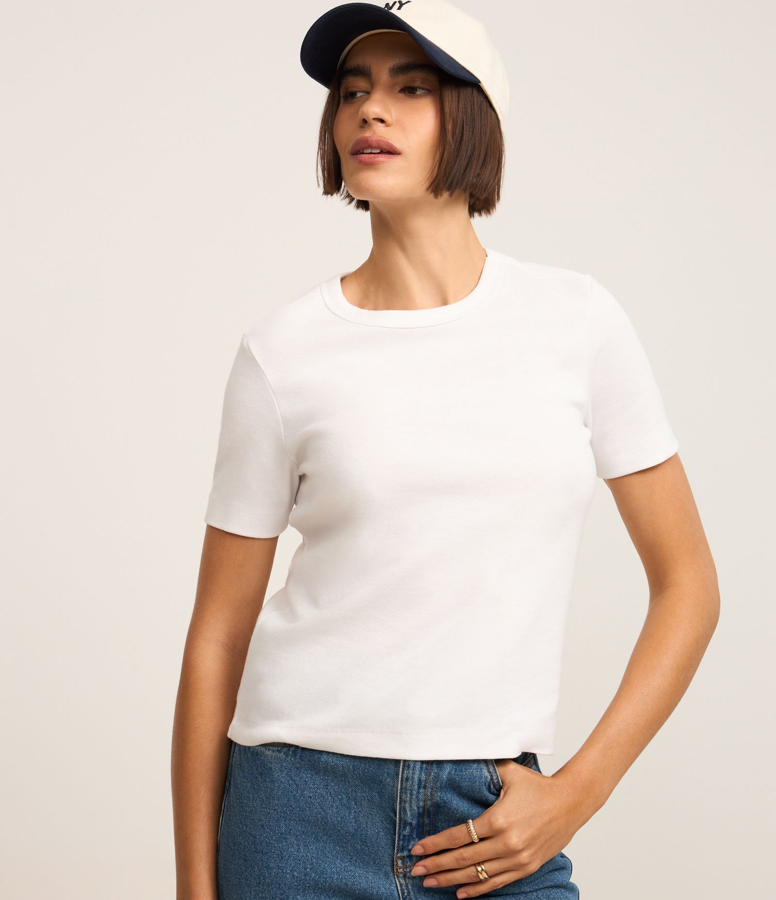 Blusa Básica Ajustada em Ribana com Gola Redonda Branco 1