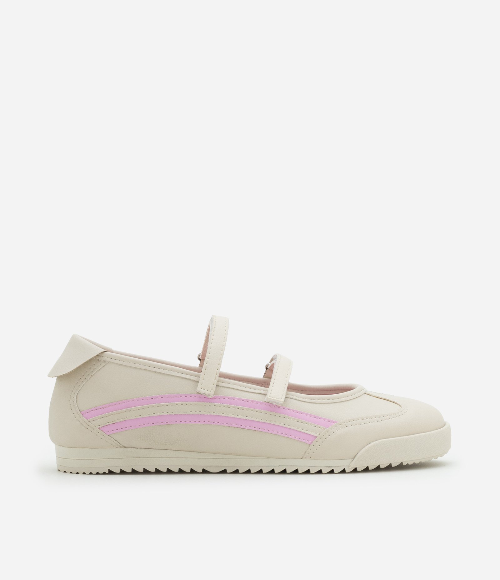 Tênis Sapatilha Chuteira em PU com Detalhe Lateral e Tiras em Velcro Off White/Rosa 1
