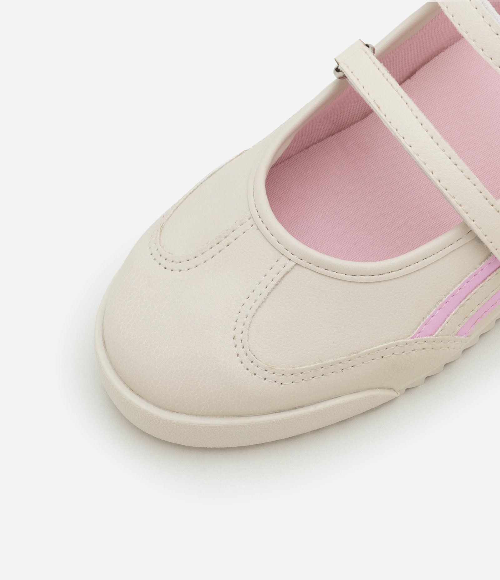 Tênis Sapatilha Chuteira em PU com Detalhe Lateral e Tiras em Velcro Off White/Rosa 4