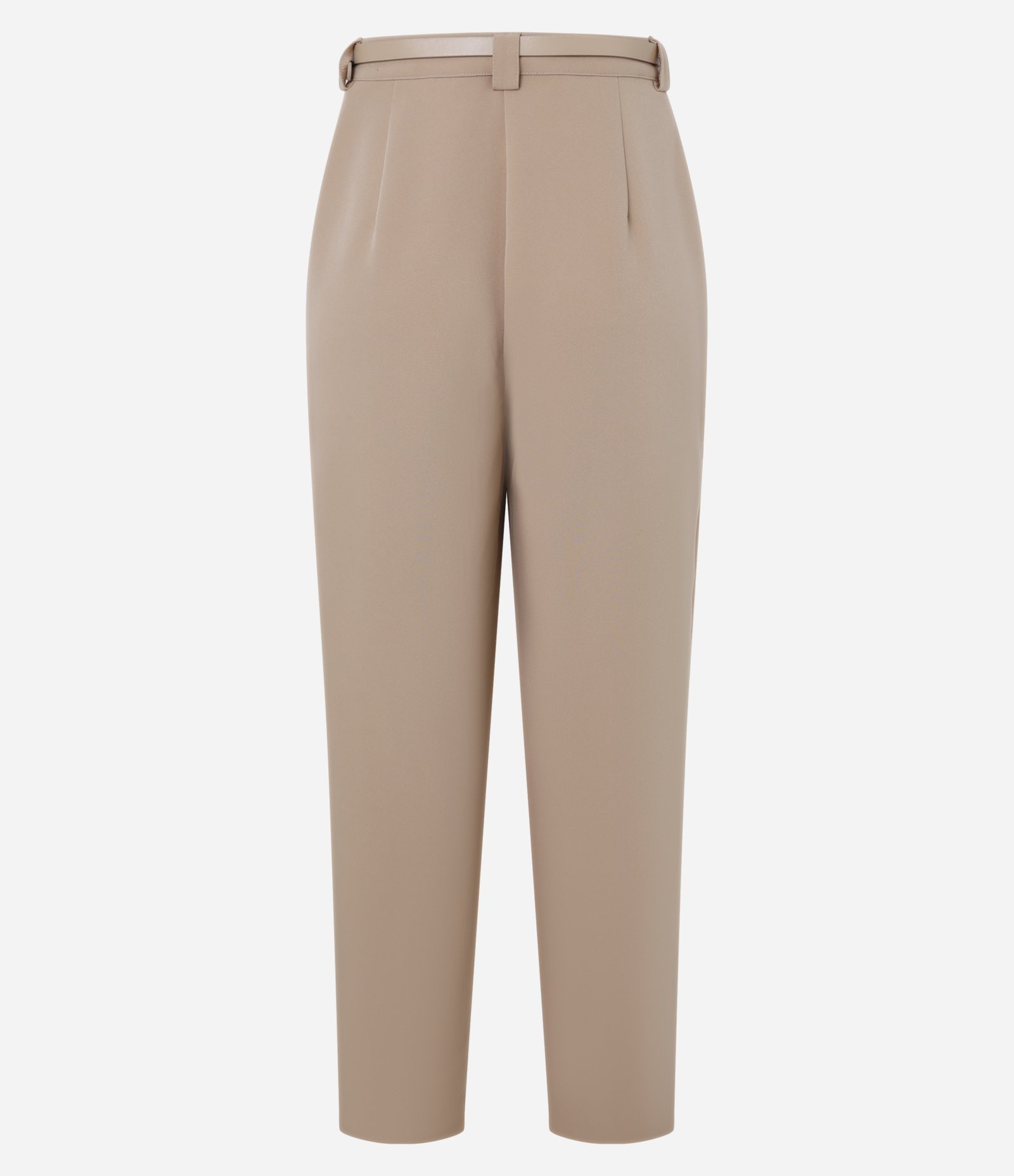 Calça Cenoura Alfaiatada com Cinto Fino de Fivela Forrada Bege 6