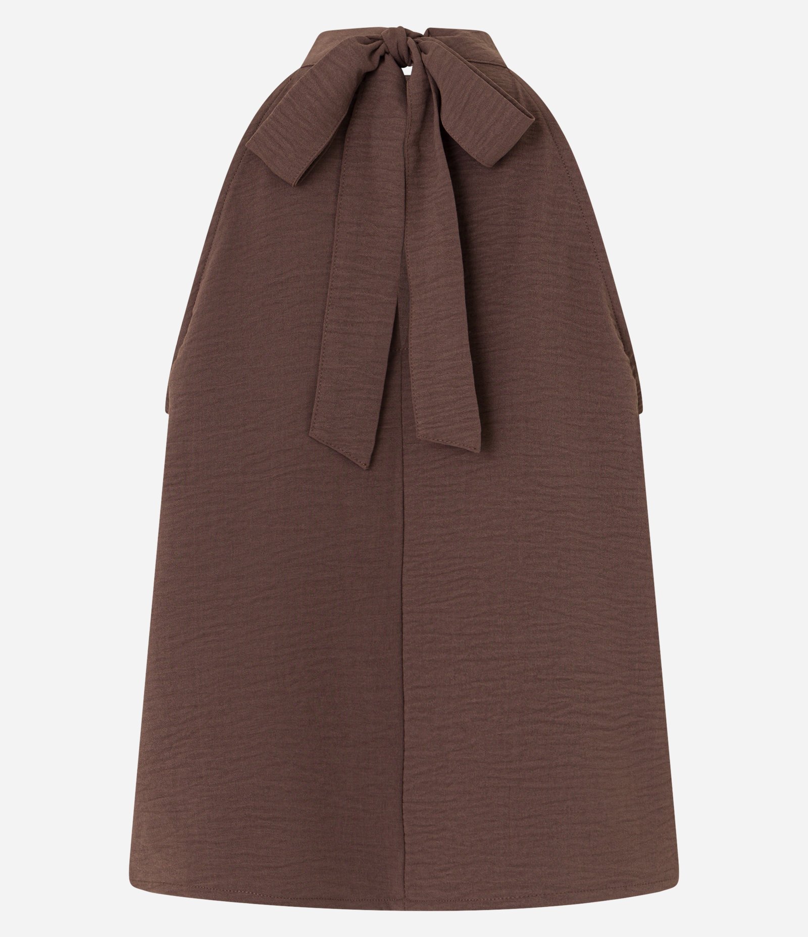 Blusa Frente Única em Crepe com Amarração na Gola Alta Marrom 6