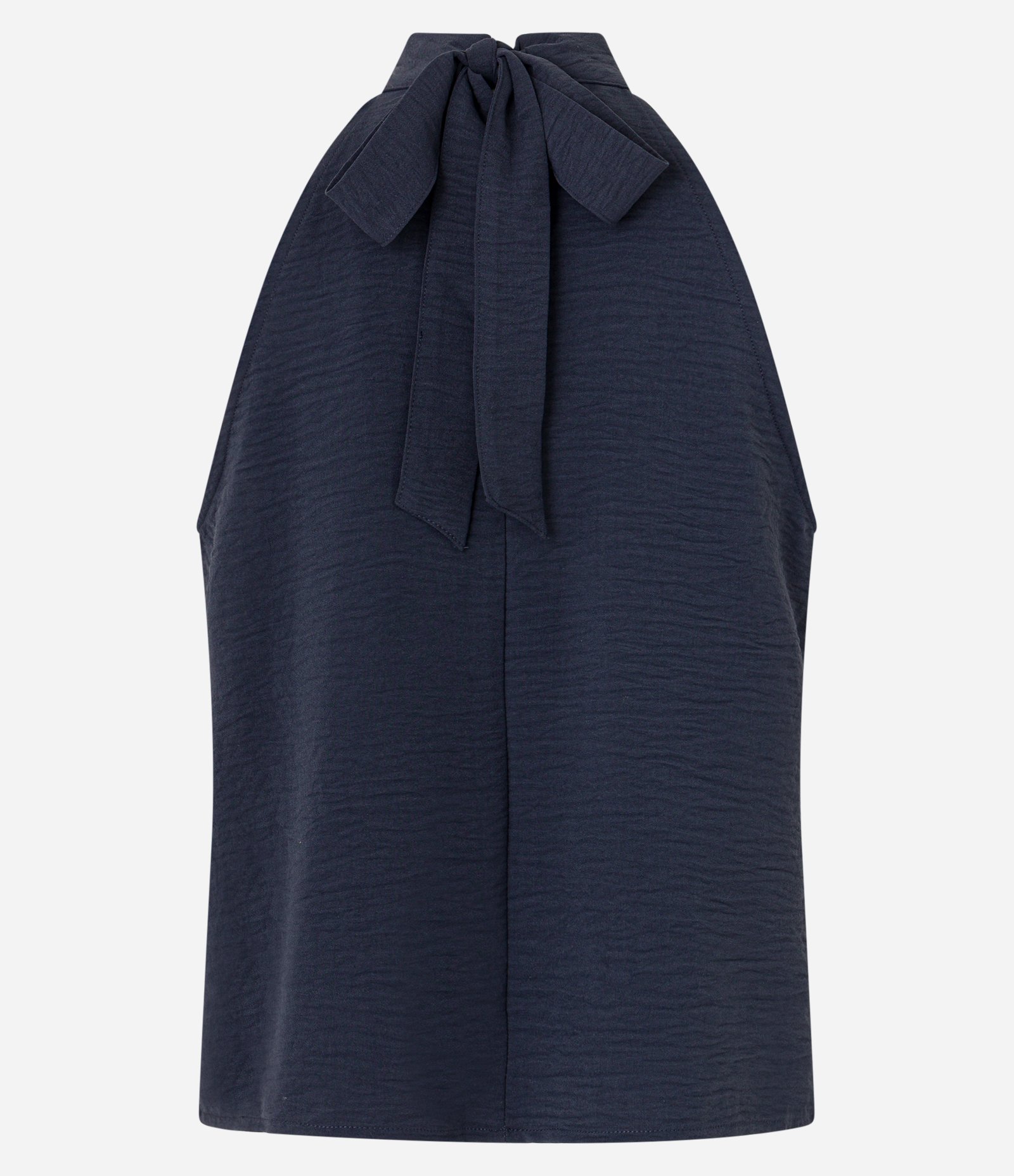 Blusa Frente Única em Crepe com Amarração na Gola Alta Azul Marinho 7