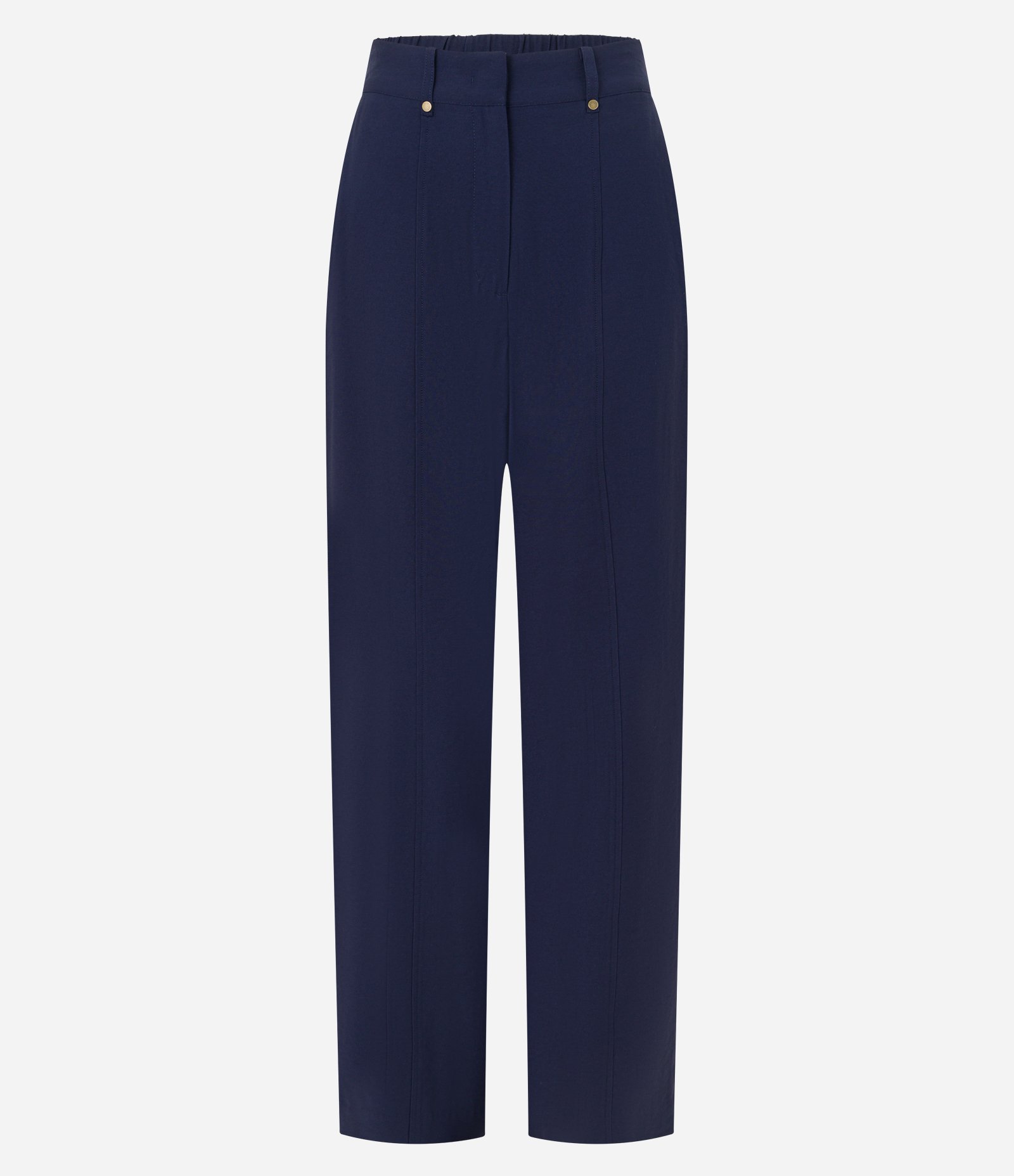 Calça Boho Reta Cintura Alta em Viscose com Frisos Azul Marinho 5