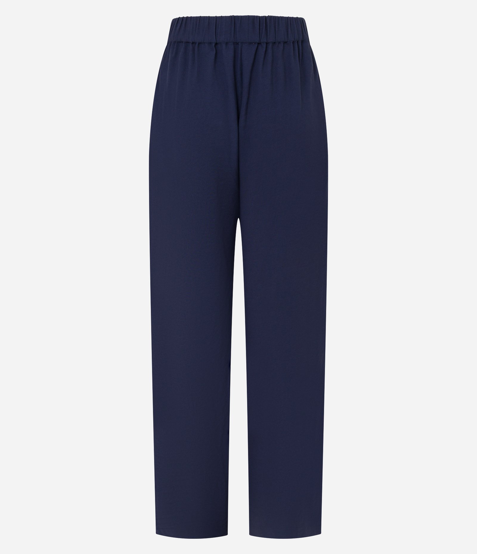 Calça Boho Reta Cintura Alta em Viscose com Frisos Azul Marinho 6