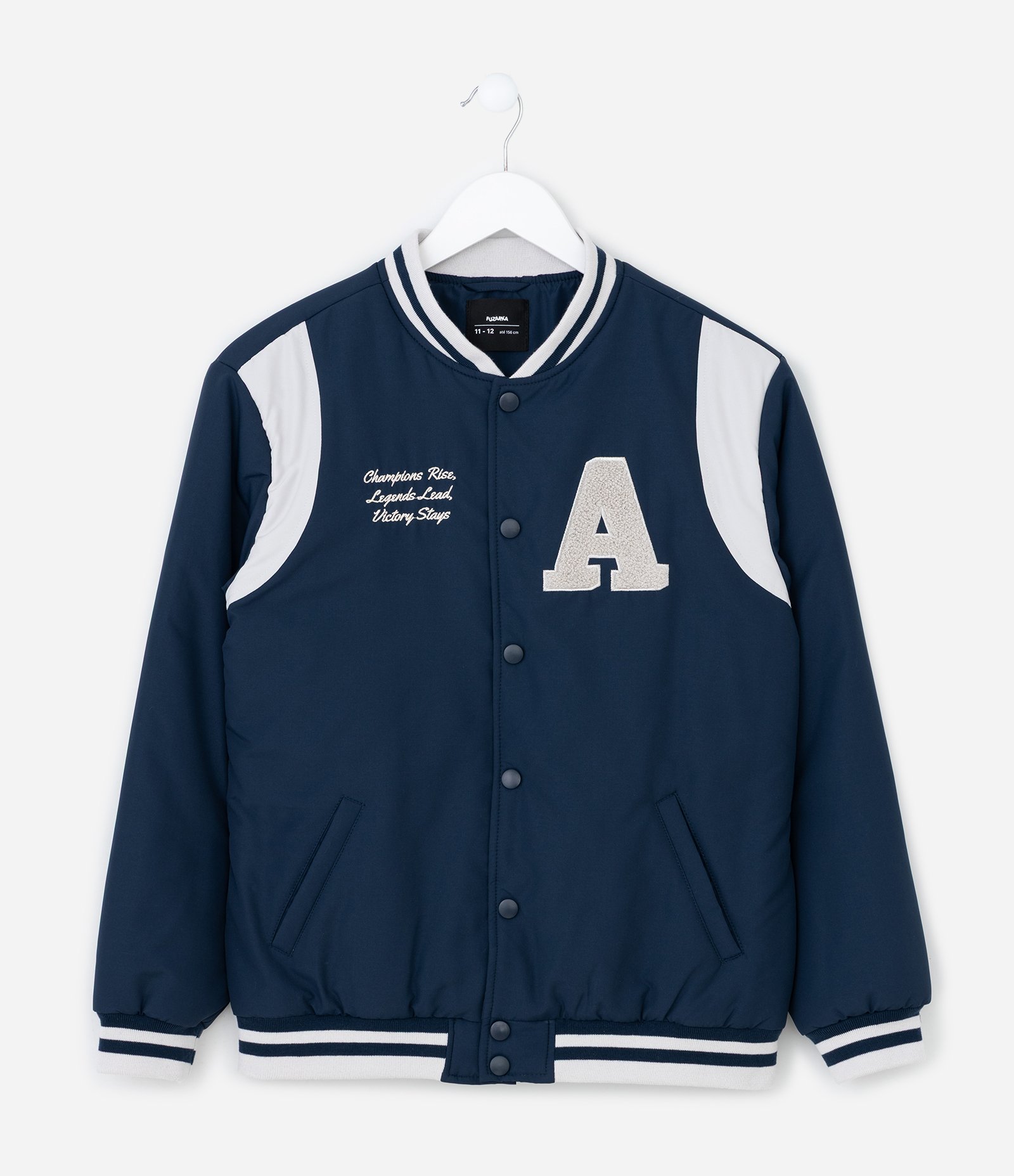 Jaqueta College Bomber Infantil com Estampa Lettering - Tam 5 A 14 Anos Azul 1