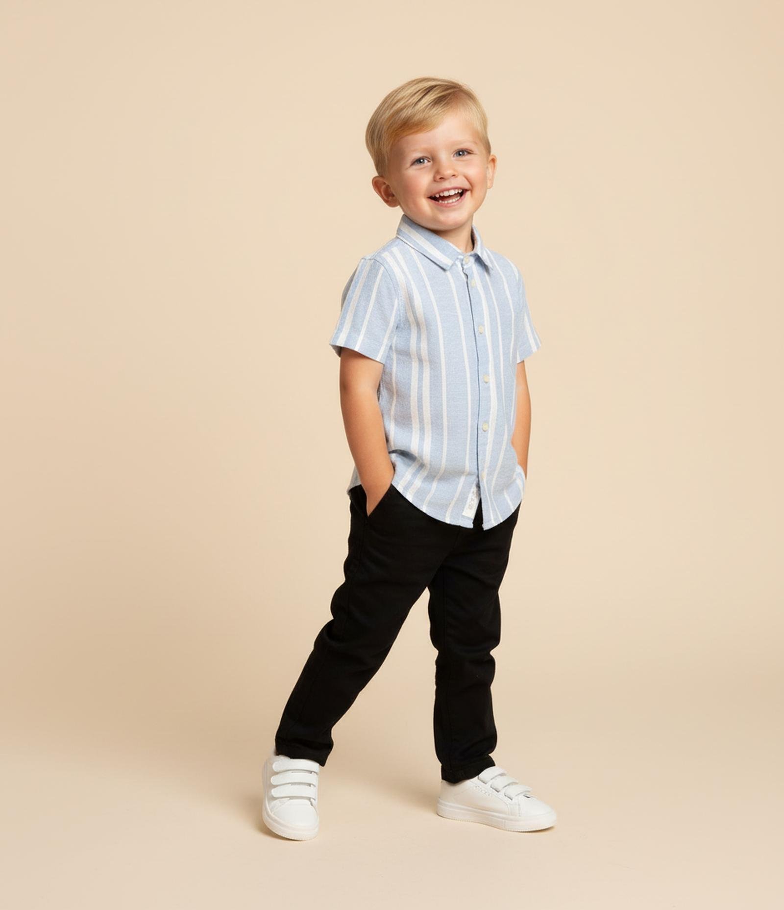 Camisa Infantil em Viscolinho com Estampa Listras - Tam 1 a 6 Anos Azul 1