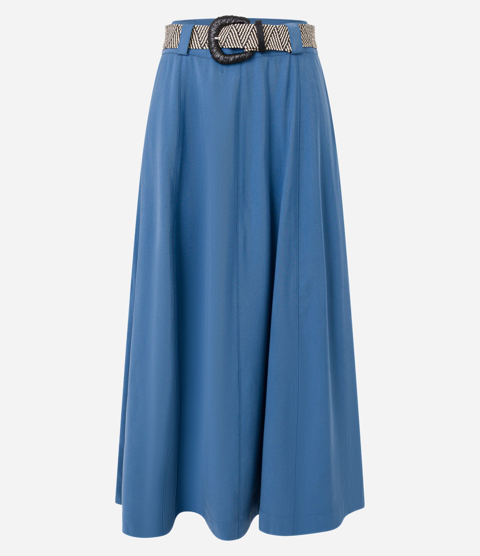 Saia Evasê Midi em Viscose com Cinto de Ráfi Azul 5