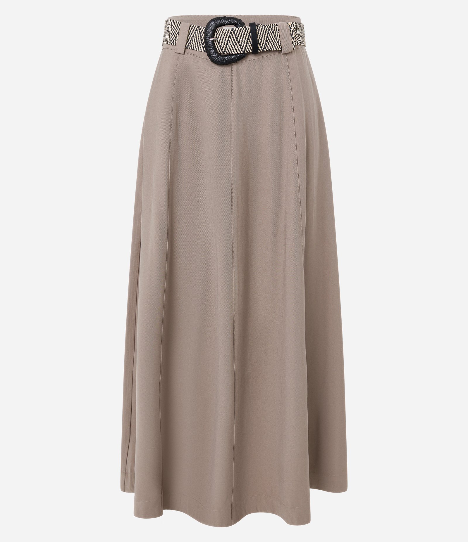 Saia Evasê Midi em Viscose com Cinto de Ráfi Bege 5