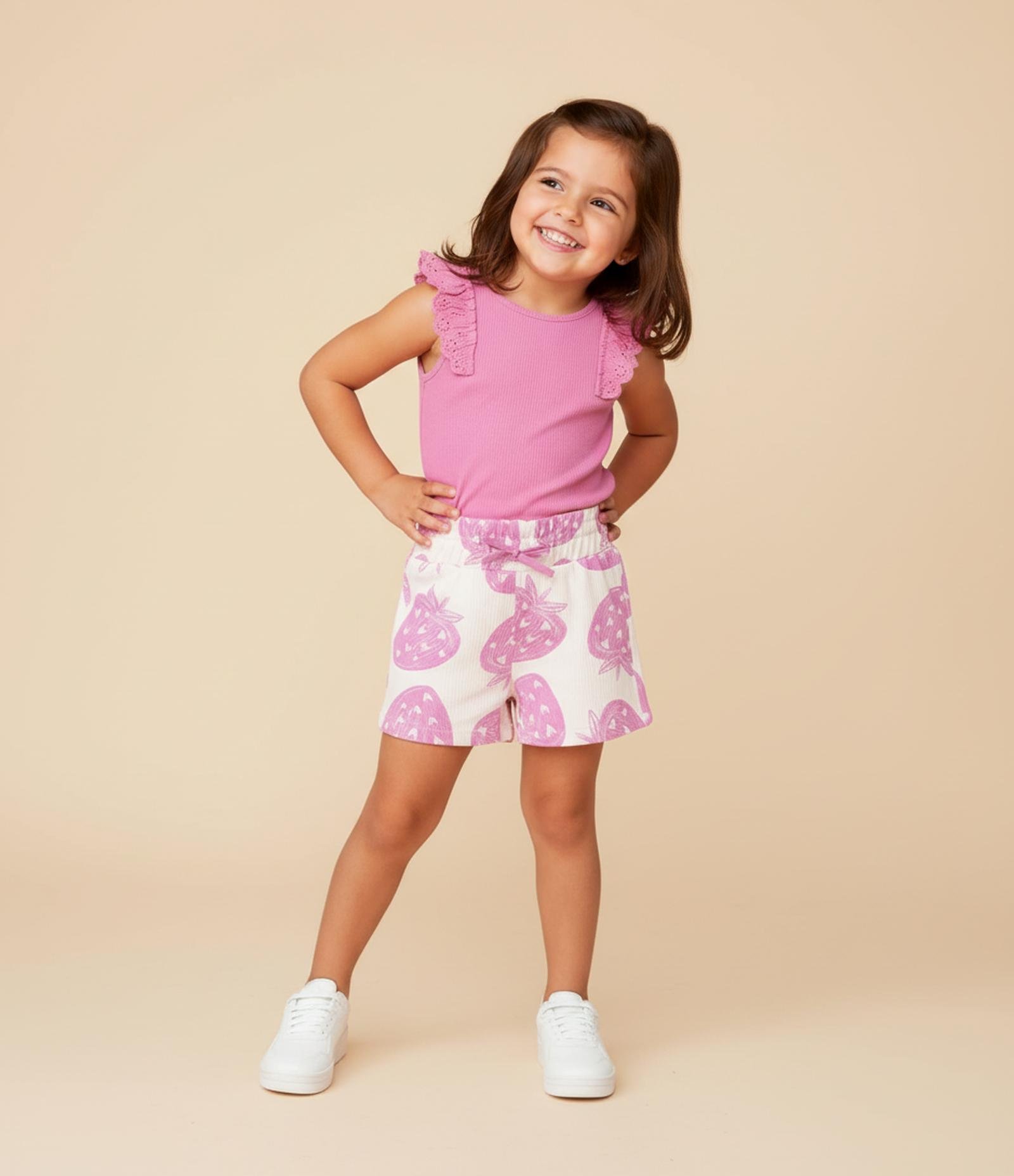 Regata Infantil em Ribana com Babado em Broderie - Tam 1 a 5 Anos Rosa 1