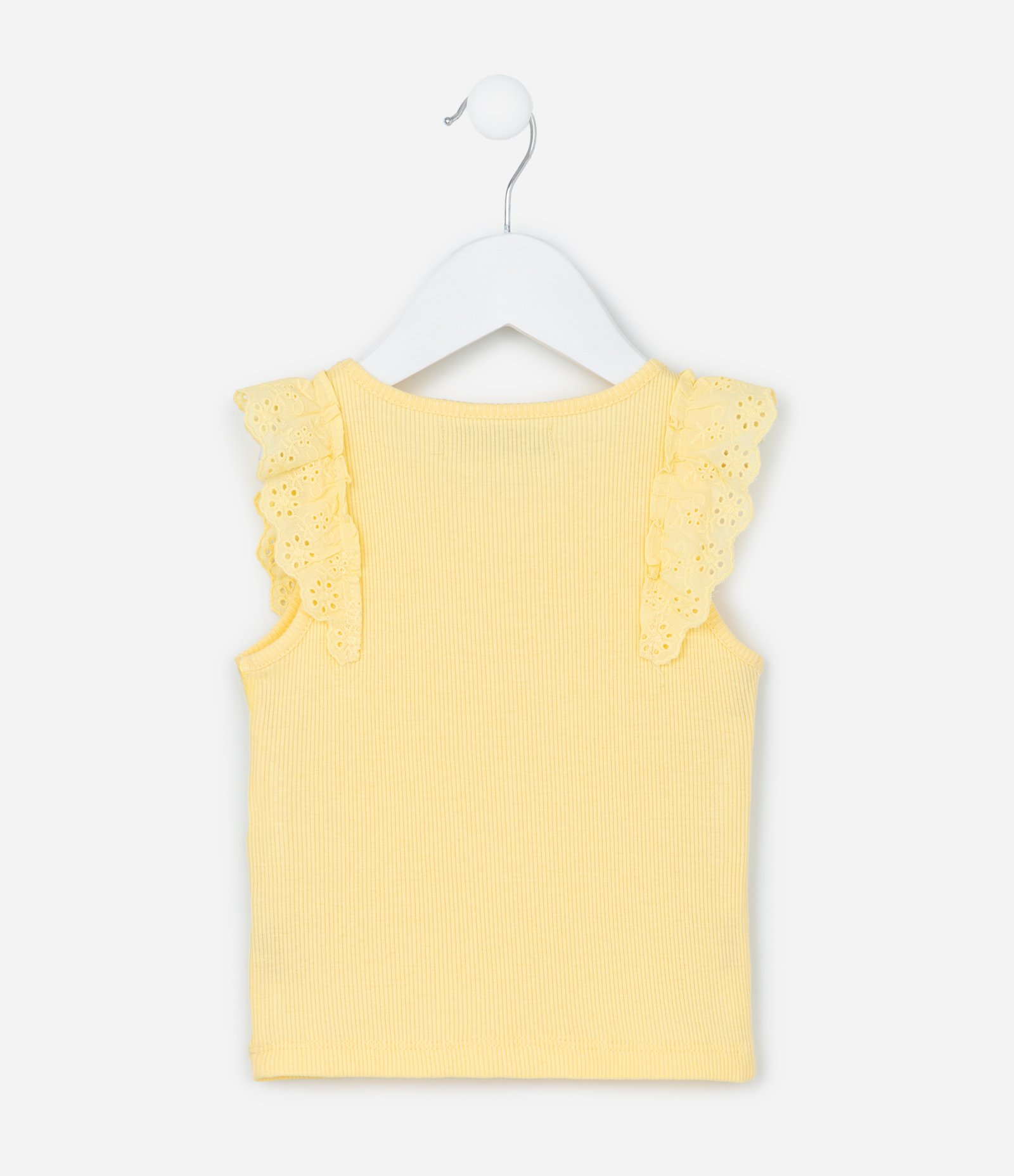 Regata Infantil em Ribana com Babado em Broderie - Tam 1 a 5 Anos Amarelo 3