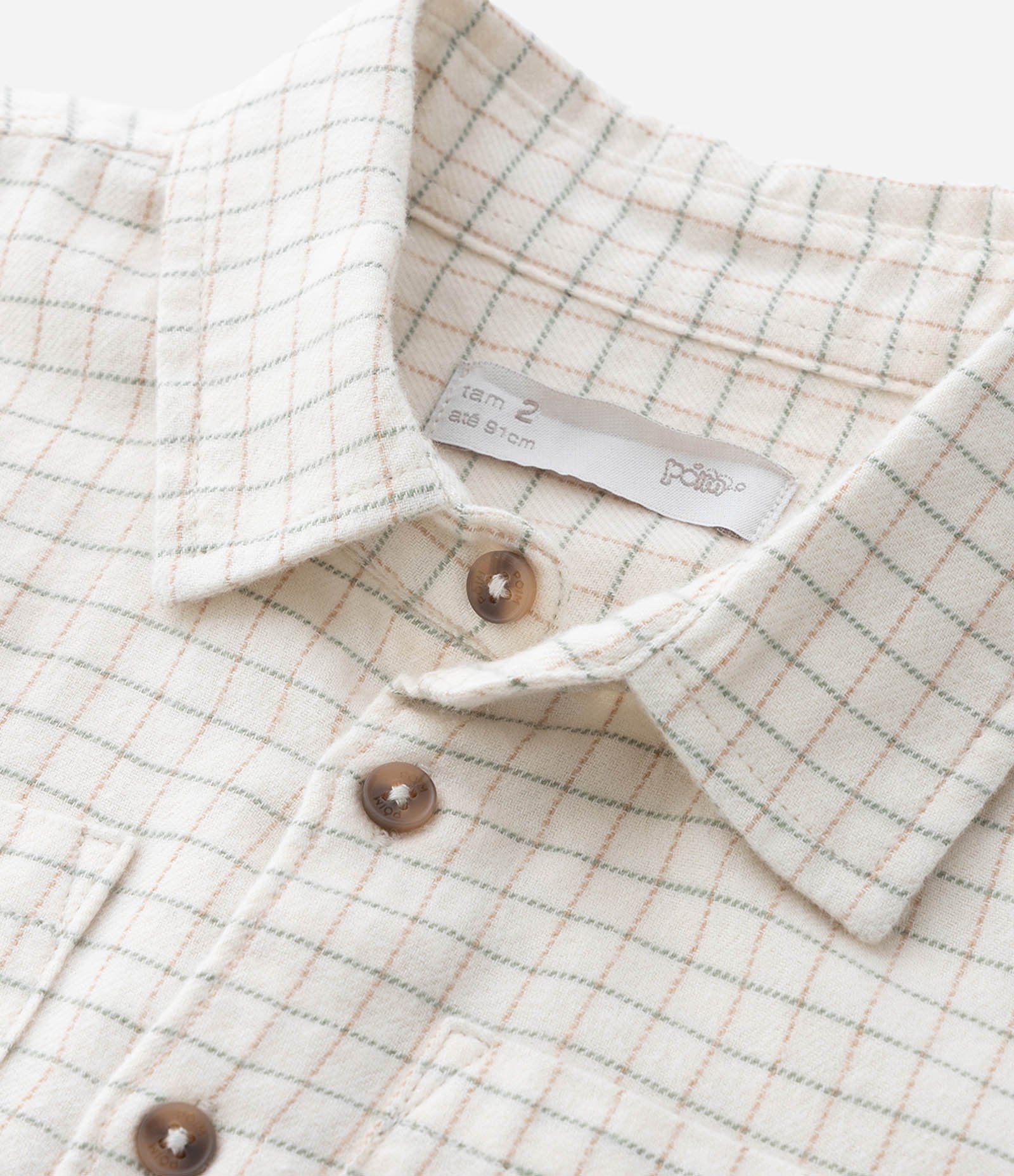 Camisa Infantil em Flanela com Estampa Quadriculada - Tam 1 a 6 Anos Bege 6
