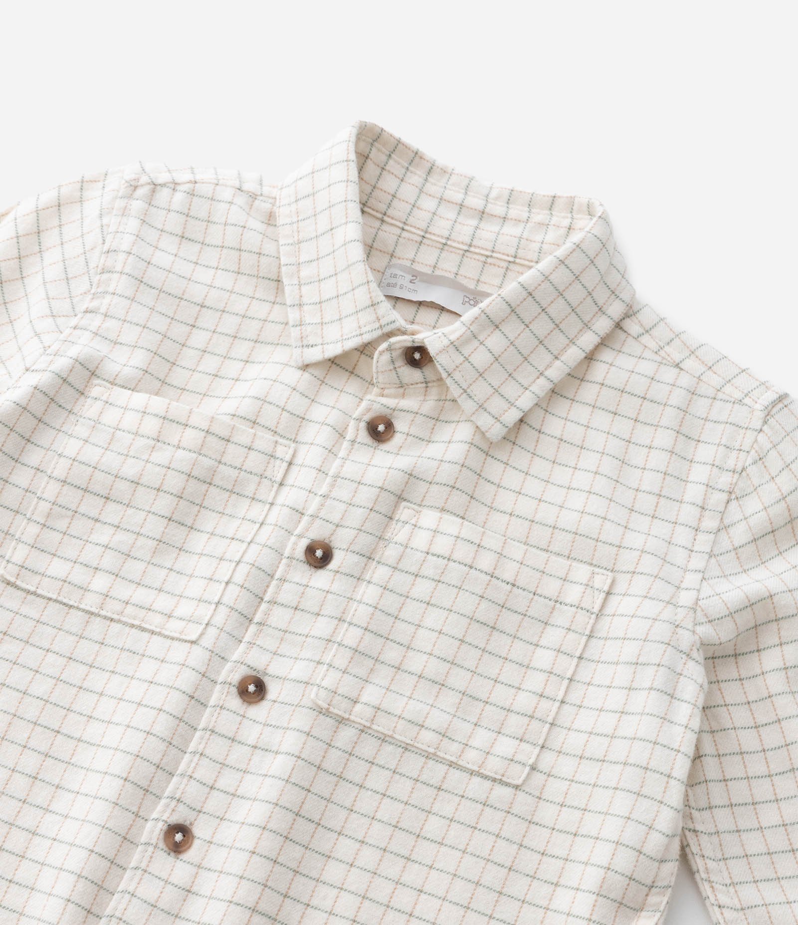 Camisa Infantil em Flanela com Estampa Quadriculada - Tam 1 a 6 Anos Bege 8