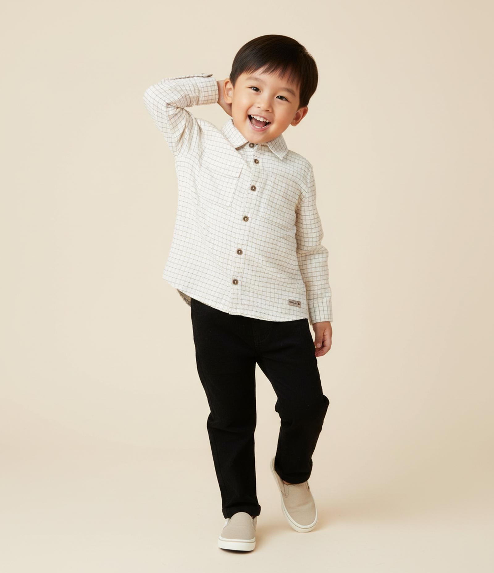 Camisa Infantil em Flanela com Estampa Quadriculada - Tam 1 a 6 Anos Bege 1