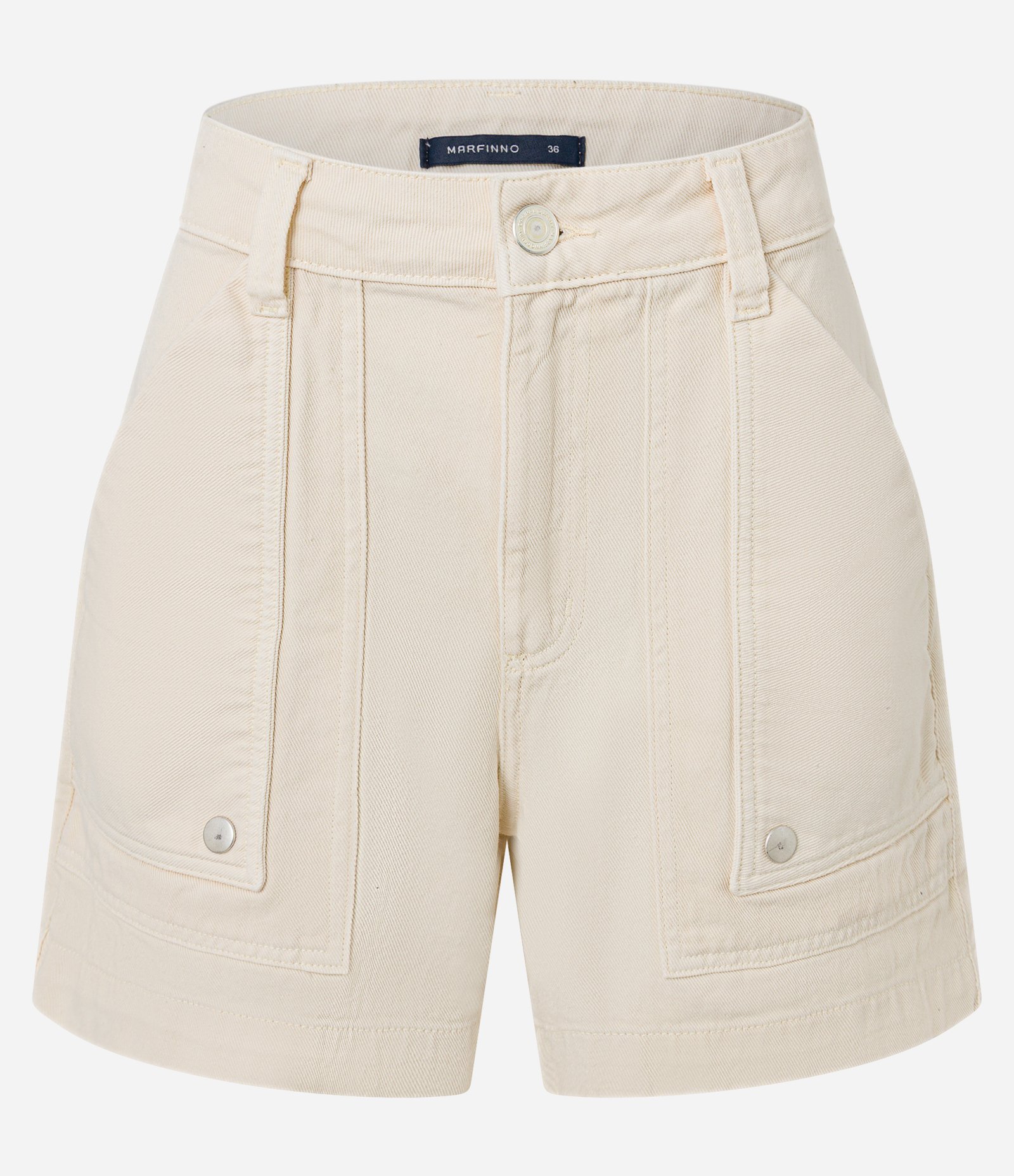 Short Mom em Sarja com Bolso Carpinteiro e Cintura Alta Bege 5