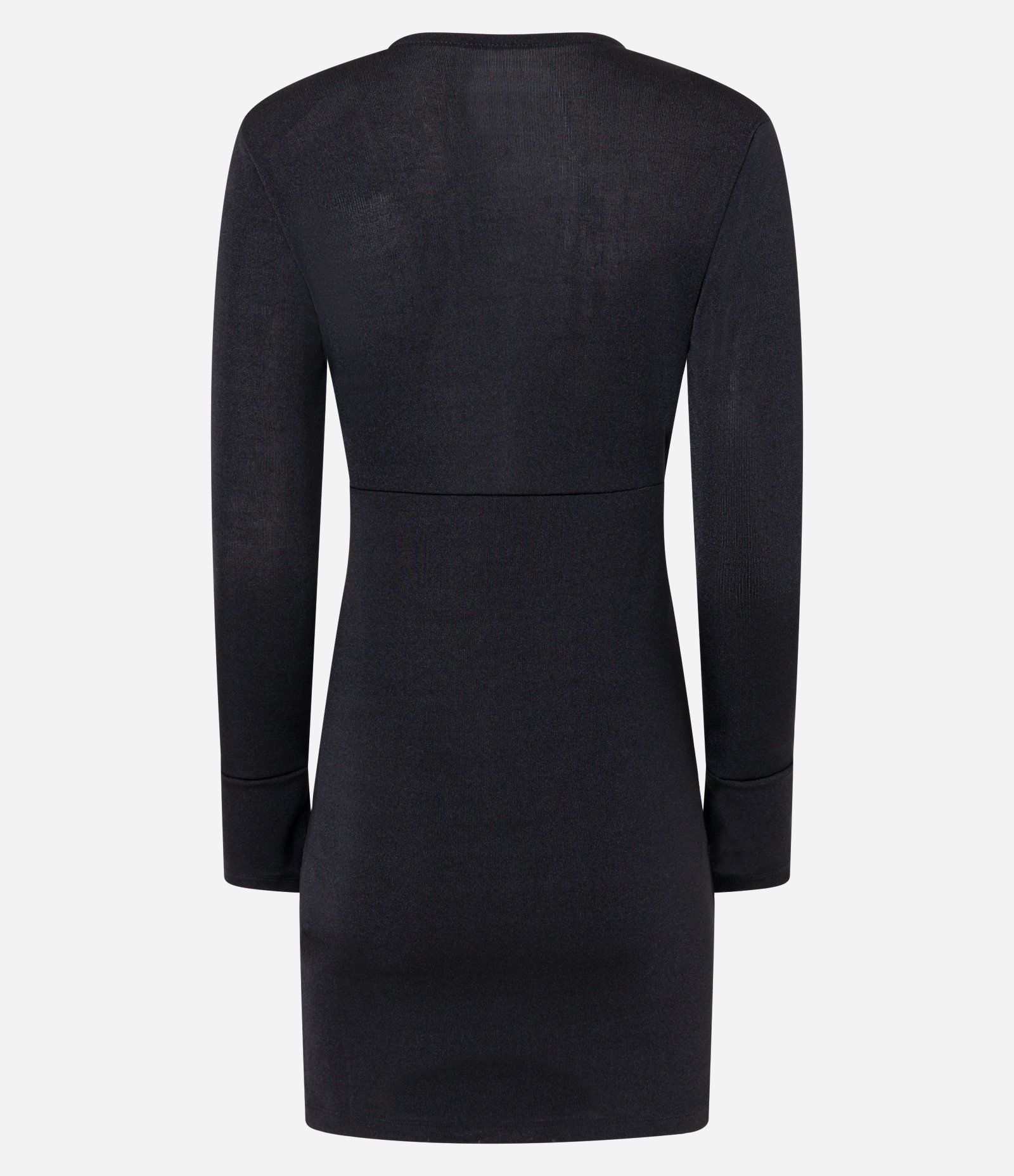 Vestido Curto em Ribana com Manga Longa e Franzido Frontal Preto 6