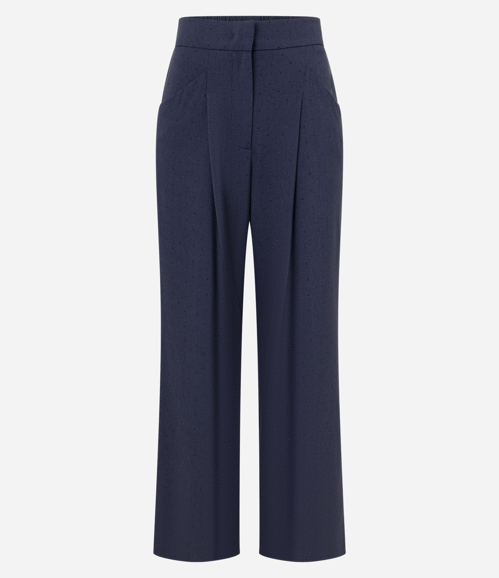 Calça Wide Leg Alfaiatada com Pregas e Aplicação de Strass Azul 8