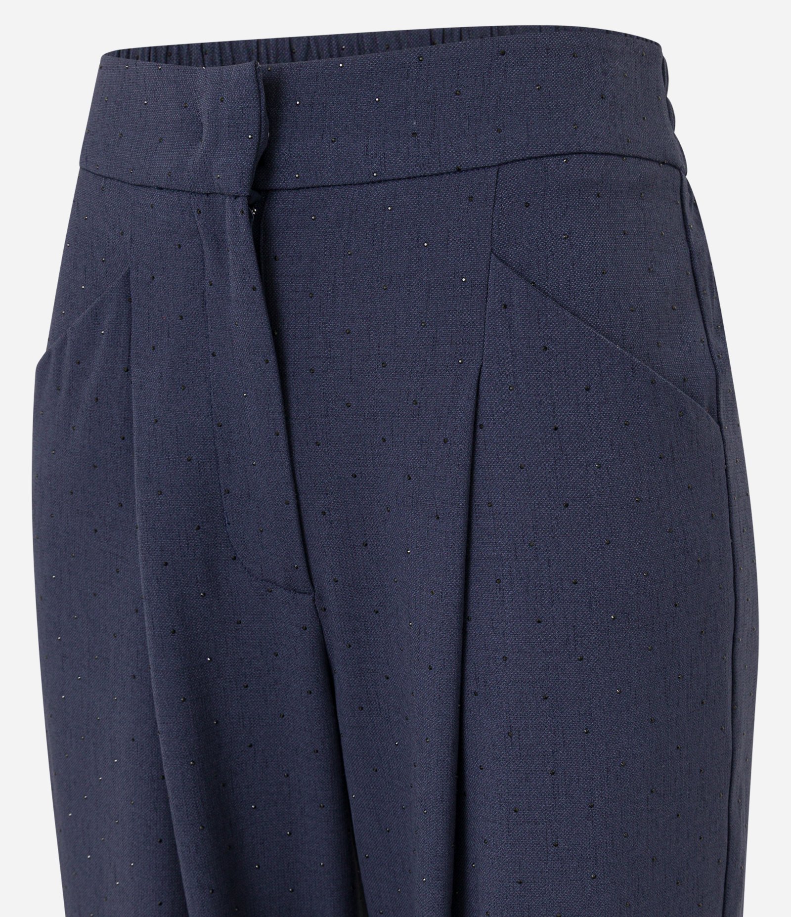 Calça Wide Leg Alfaiatada com Pregas e Aplicação de Strass Azul 9