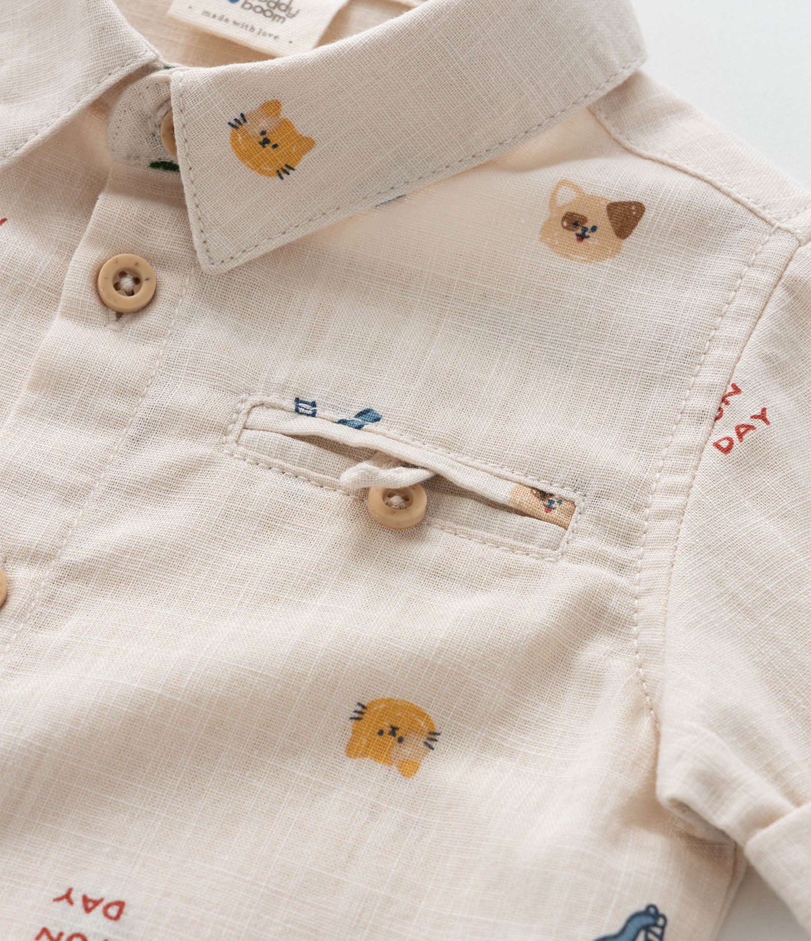 Camisa Infantil em Linho com Estampa Bichinhos - Tam 0 a 18 meses Bege 8