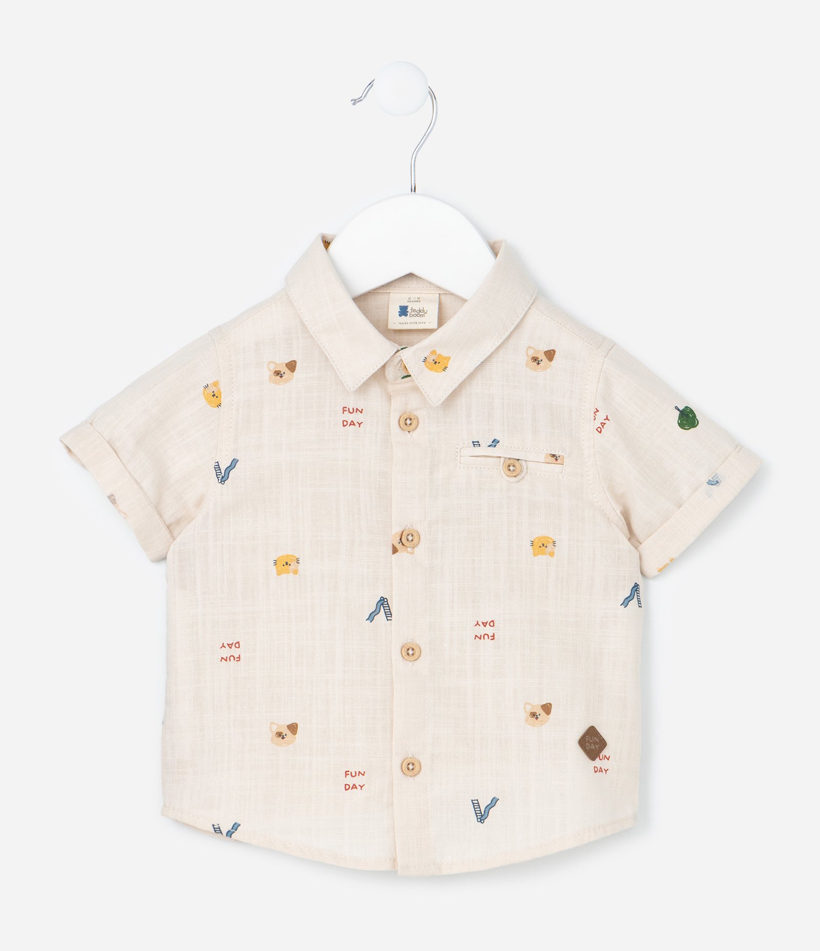Camisa Infantil em Linho com Estampa Bichinhos - Tam 0 a 18 meses Bege 1