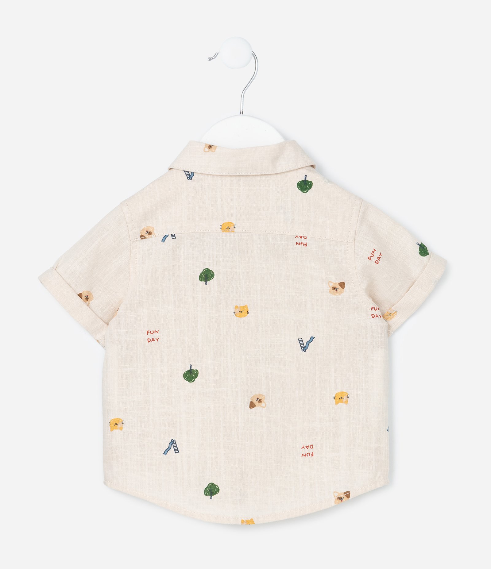 Camisa Infantil em Linho com Estampa Bichinhos - Tam 0 a 18 meses Bege 2