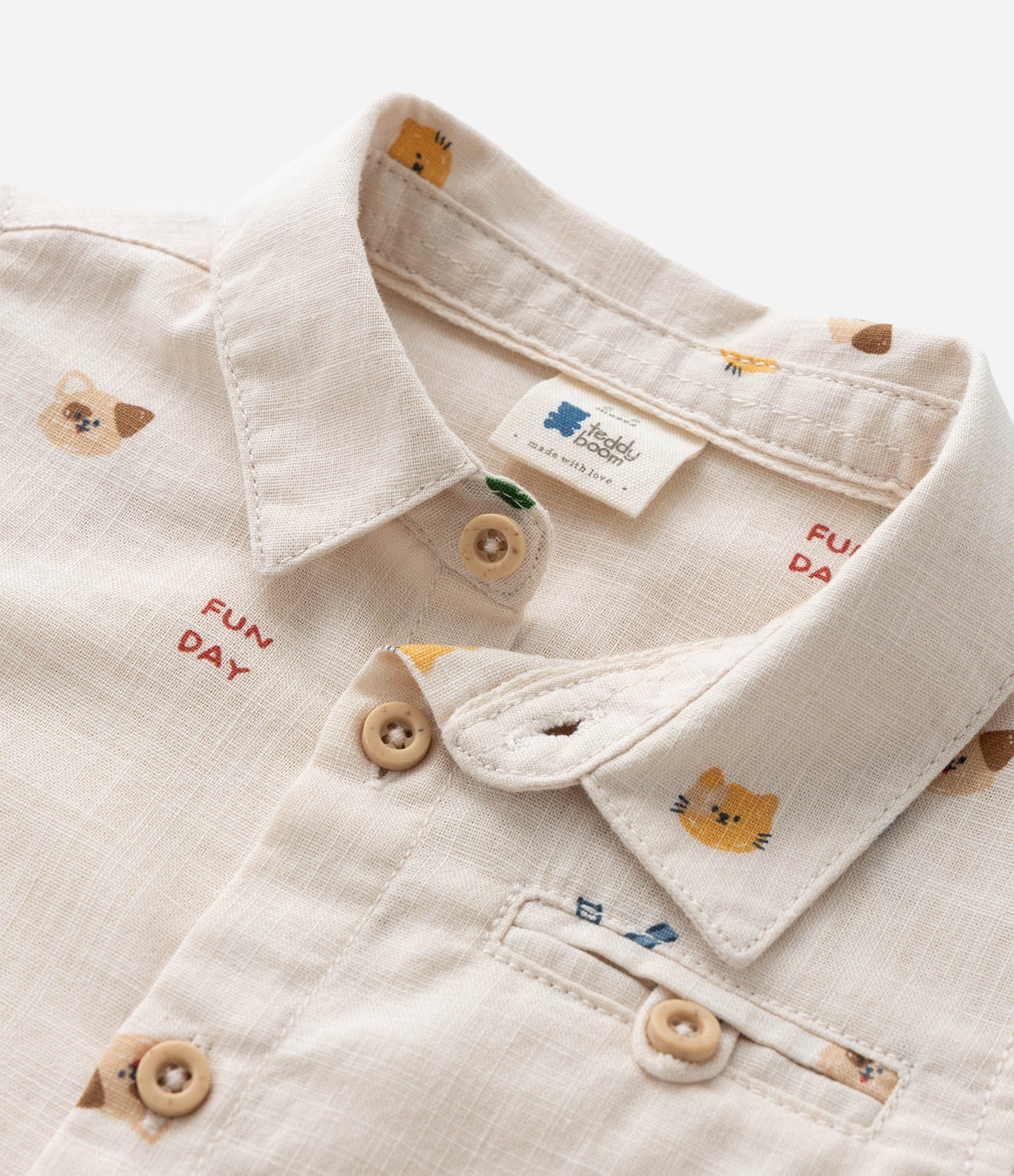 Camisa Infantil em Linho com Estampa Bichinhos - Tam 0 a 18 meses Bege 5