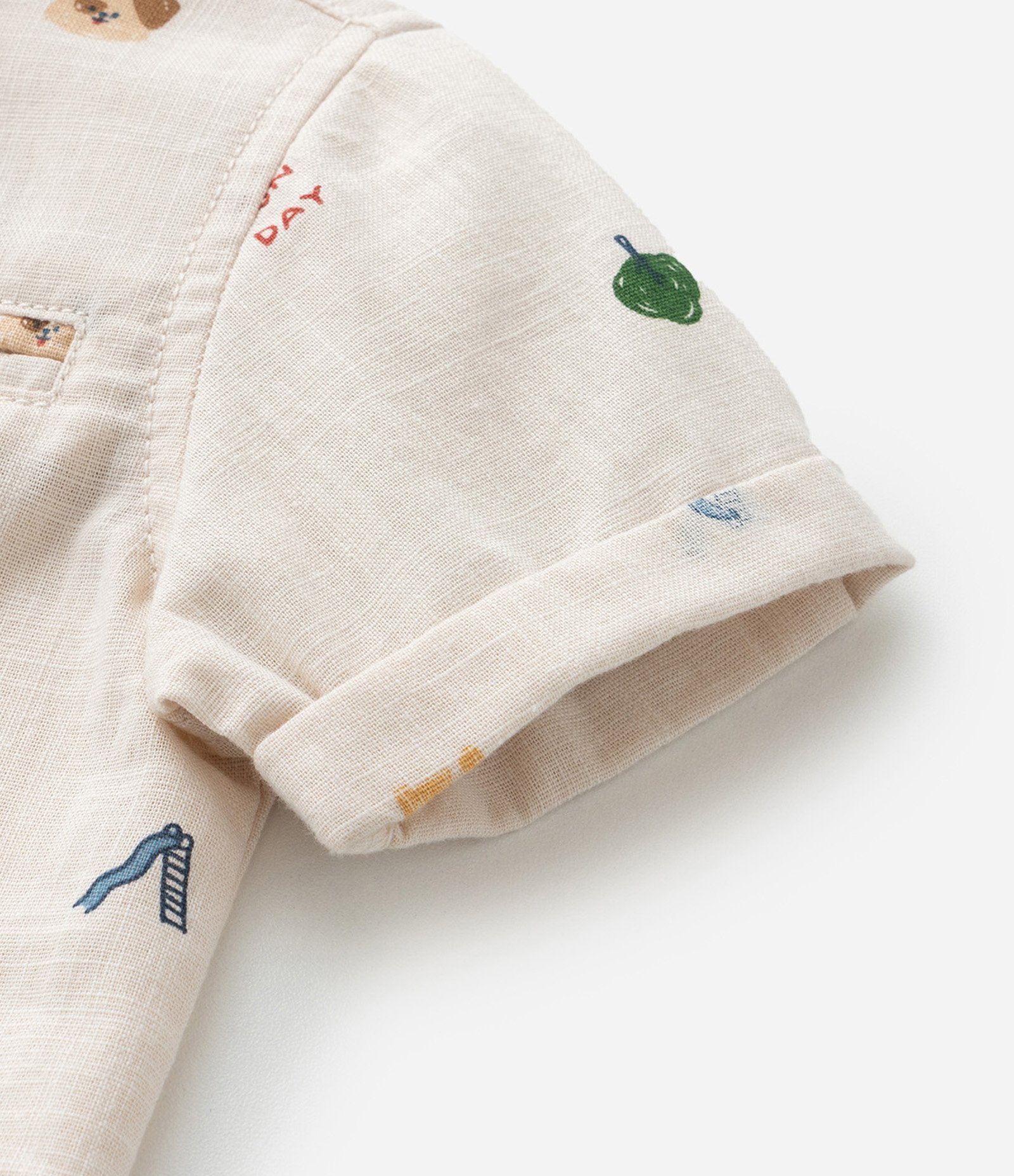 Camisa Infantil em Linho com Estampa Bichinhos - Tam 0 a 18 meses Bege 6