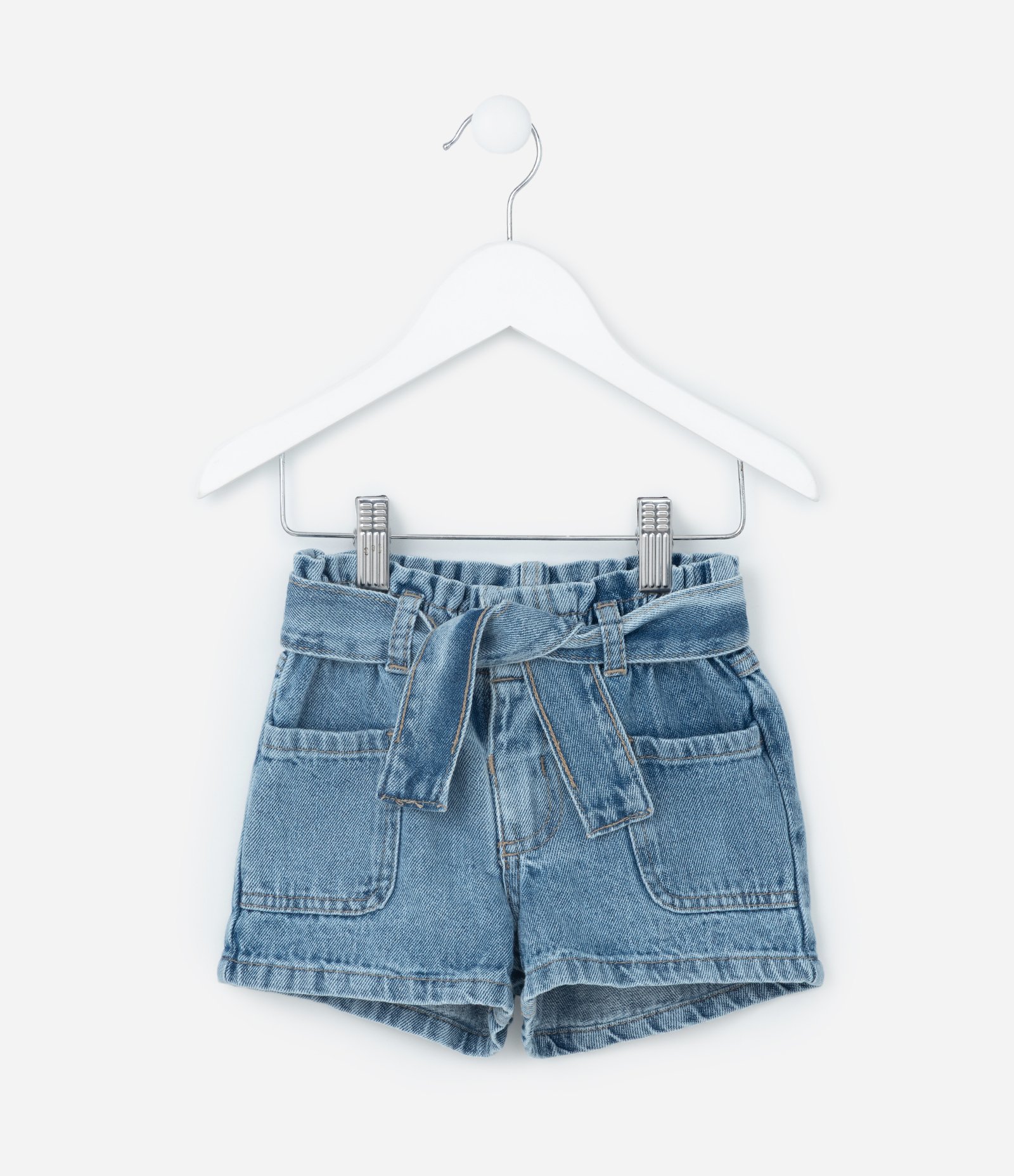 Short Infantil em Jeans com Faixa para Amarração - Tam 1 a 6 Anos Azul 1