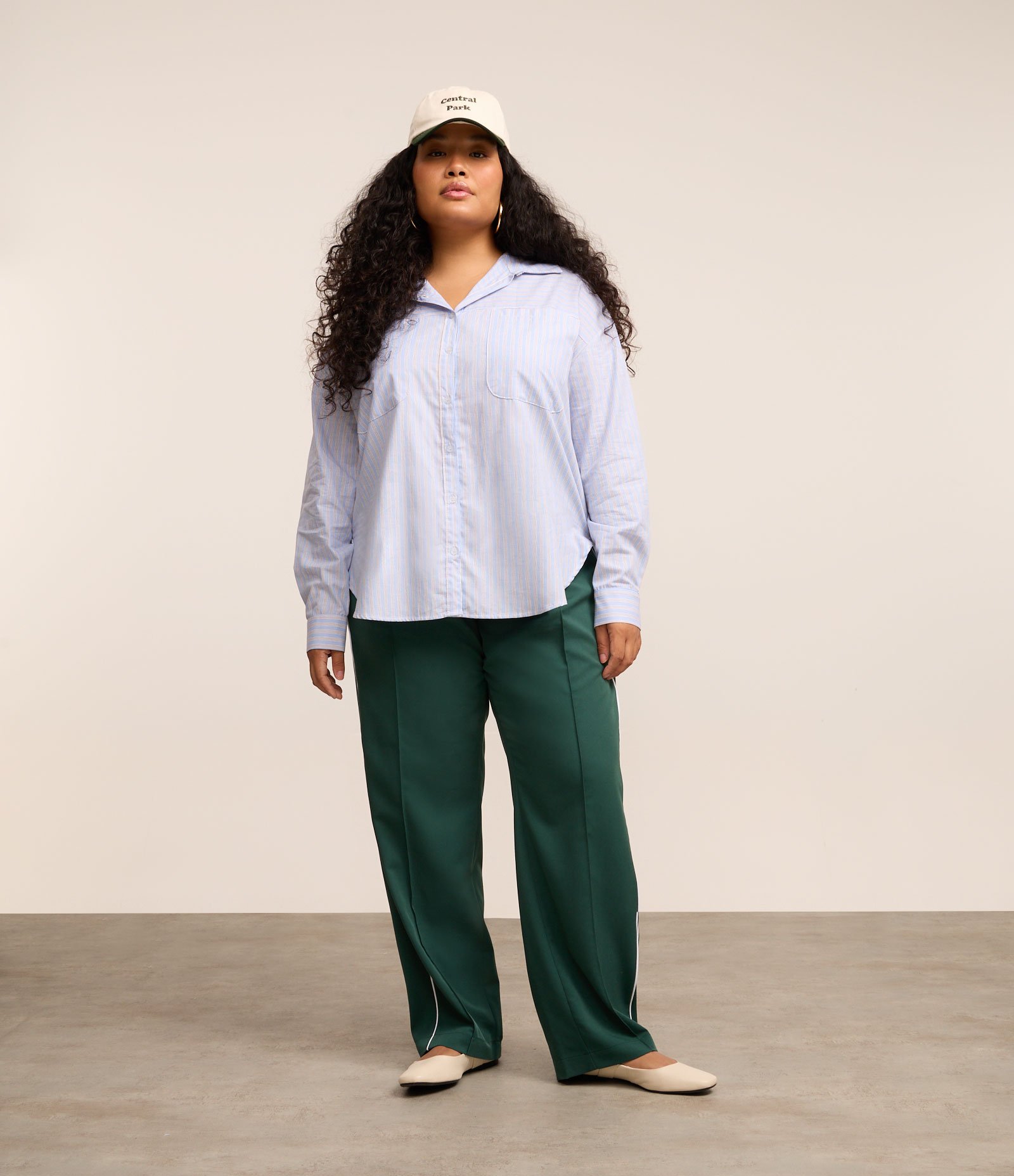 Camisa em Tricoline com Listras Curve & Plus Size Azul 4