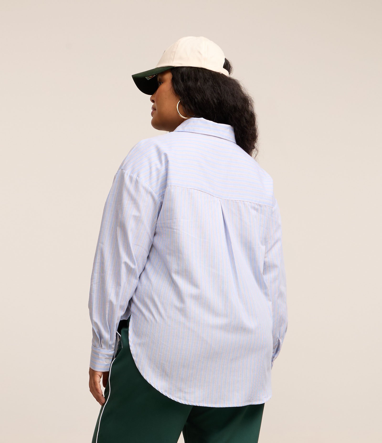 Camisa em Tricoline com Listras Curve & Plus Size Azul 5