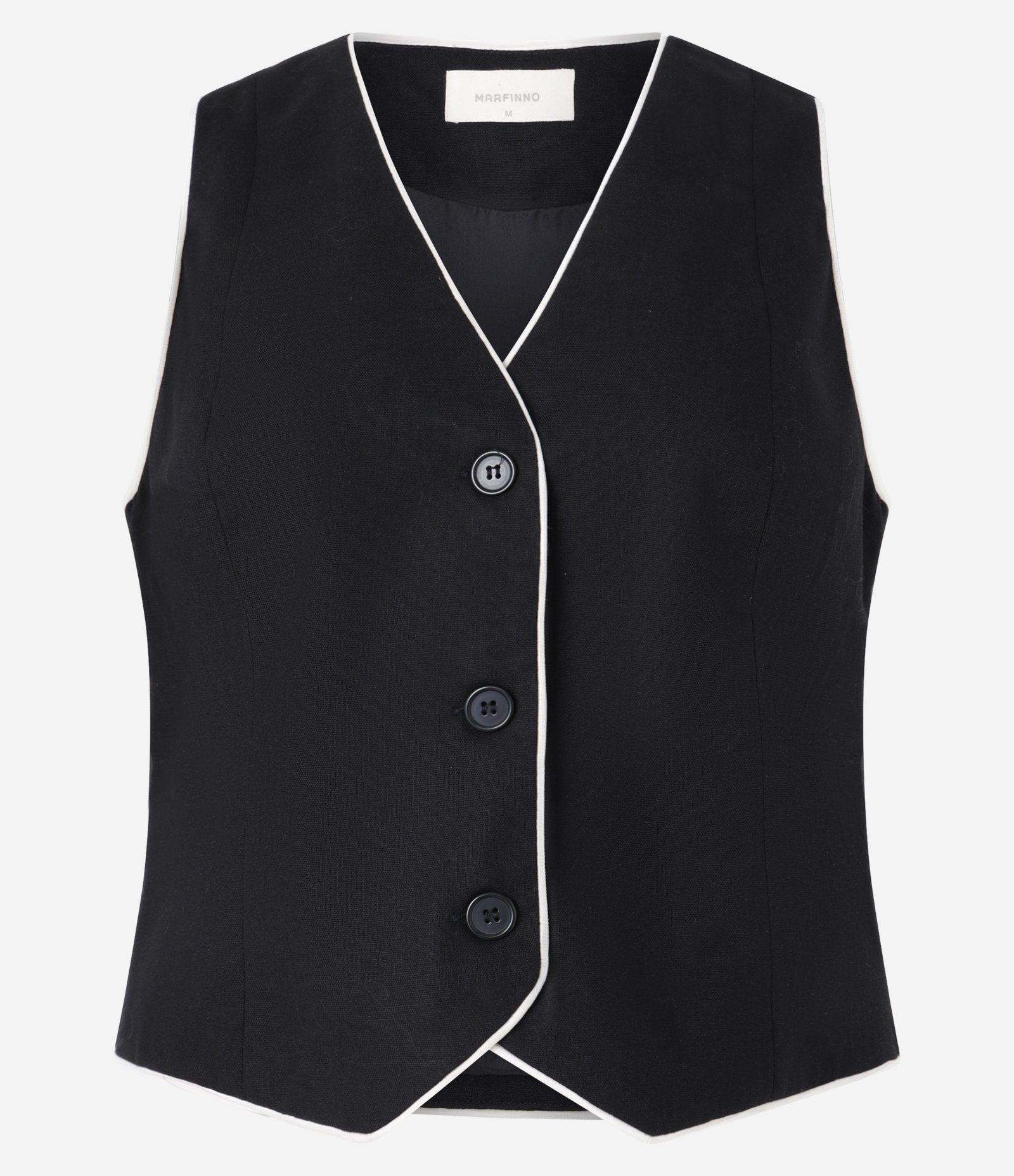 Colete em Viscose e Linho com Vieses Contrastantes Preto 5