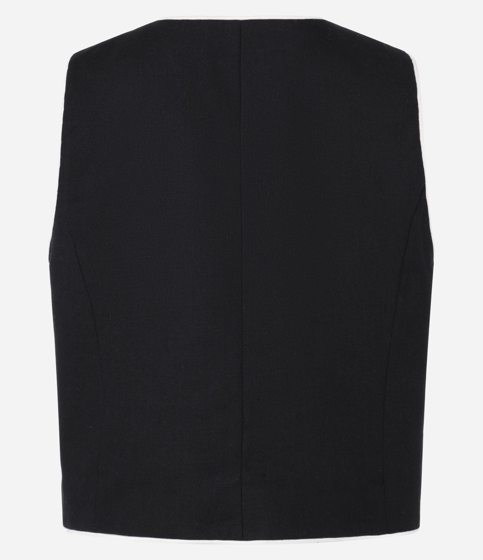 Colete em Viscose e Linho com Vieses Contrastantes Preto 6