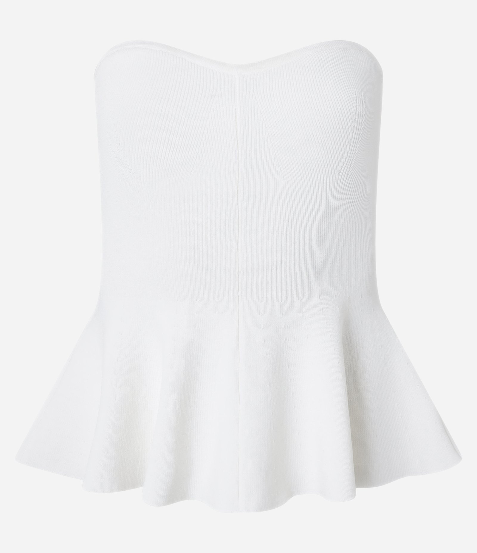 Blusa Peplum Sem Alça em Tricô Canelado Branco 6