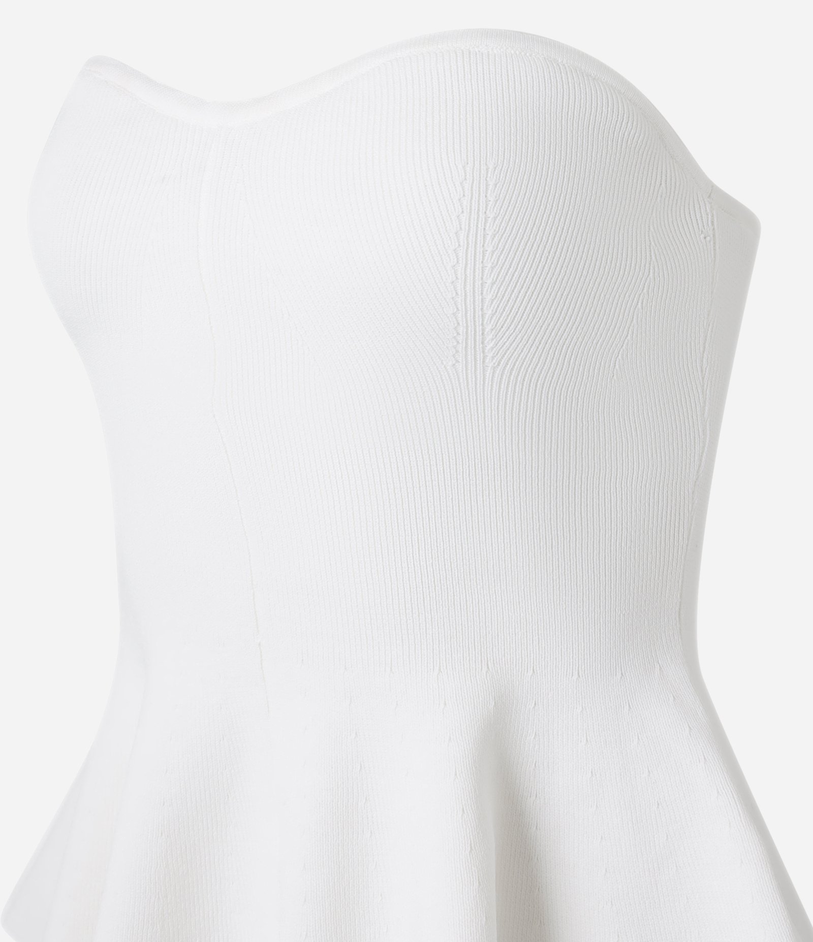 Blusa Peplum Sem Alça em Tricô Canelado Branco 7