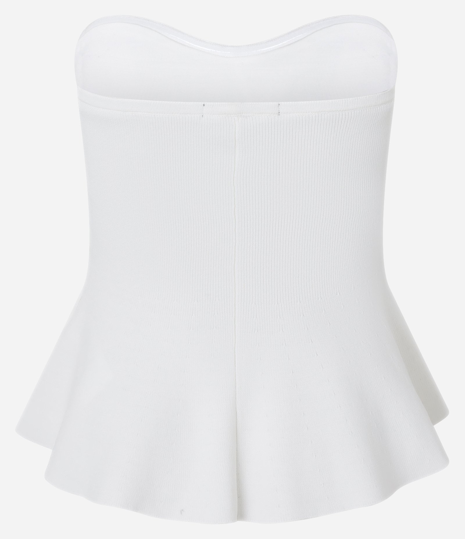 Blusa Peplum Sem Alça em Tricô Canelado Branco 8