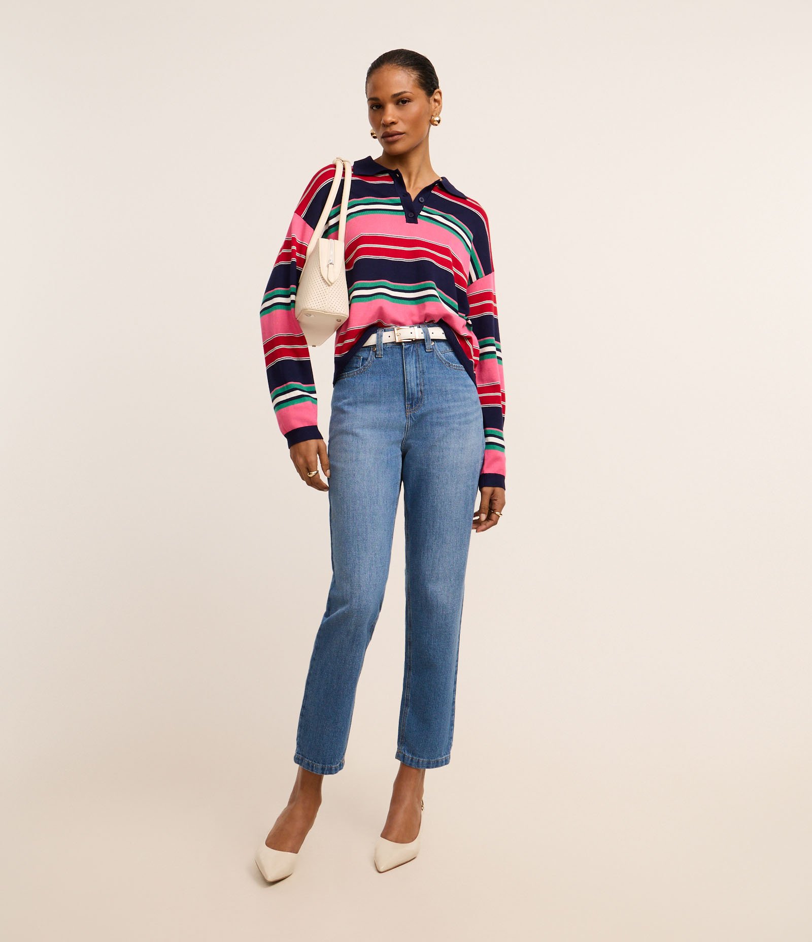 Blusa em Tricô com Gola Polo e Listras de Blocos de Cores Multicores 2