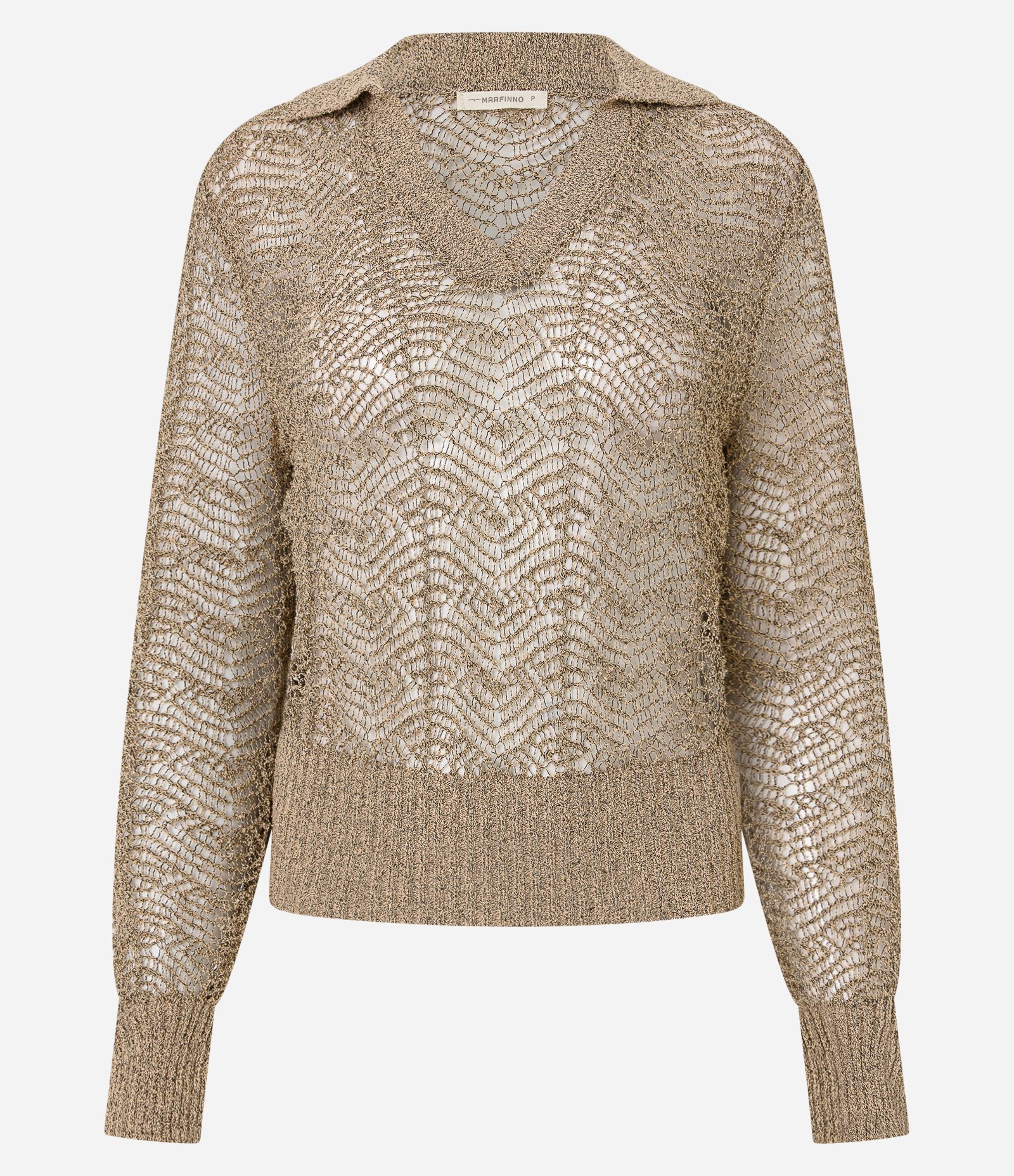 Blusa em Tricô com Gola Polo e Ponto Vazado Marrom 6