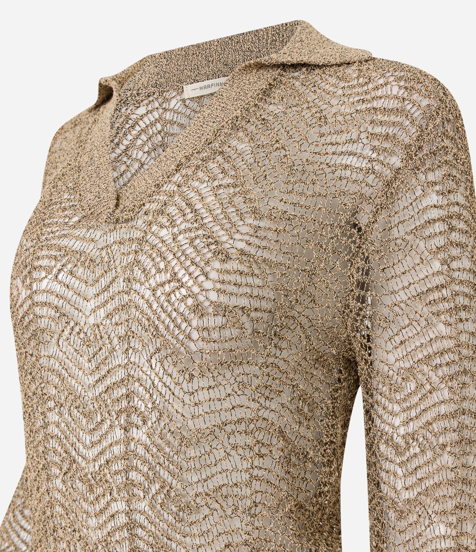 Blusa em Tricô com Gola Polo e Ponto Vazado Marrom 7