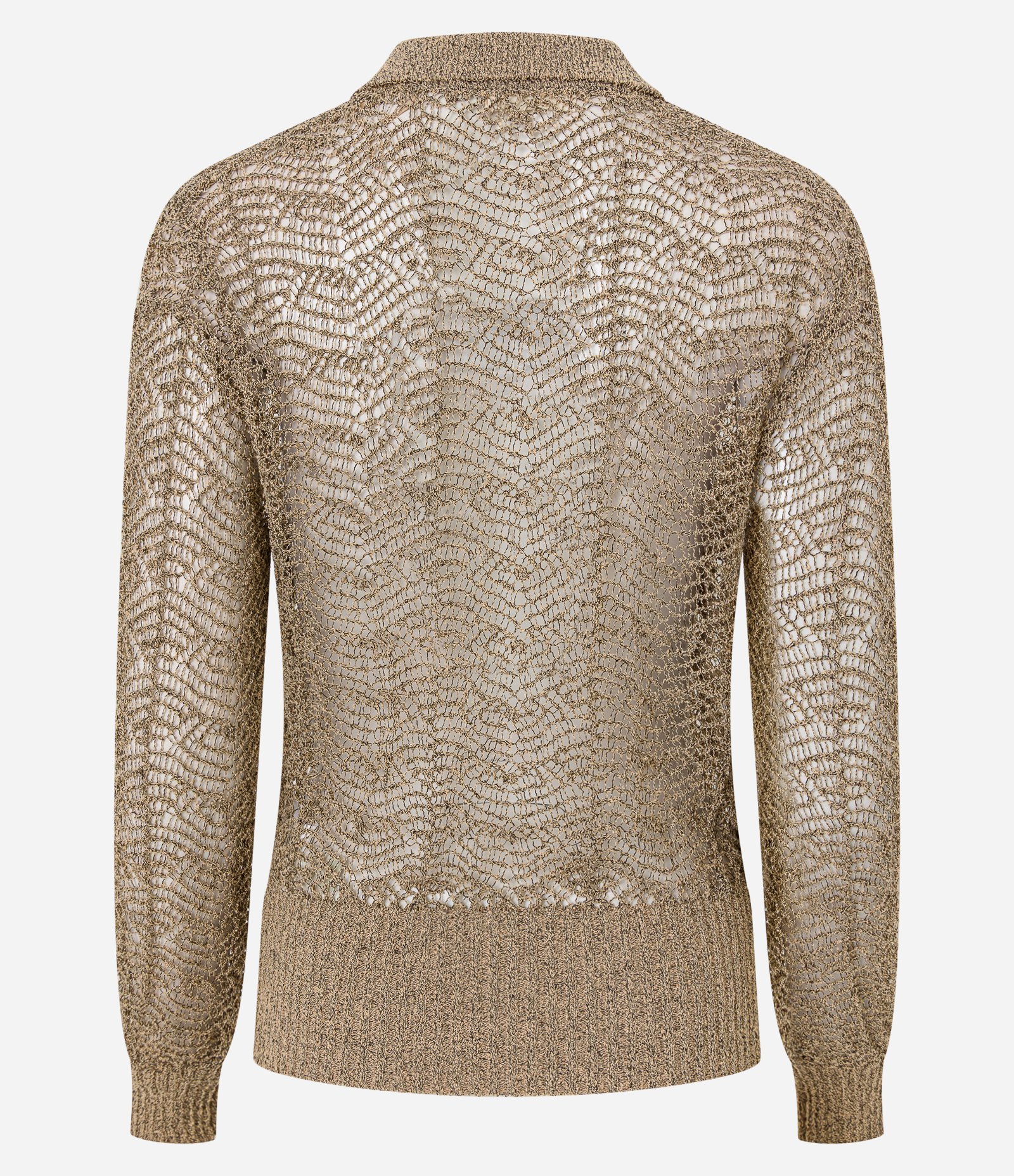 Blusa em Tricô com Gola Polo e Ponto Vazado Marrom 8