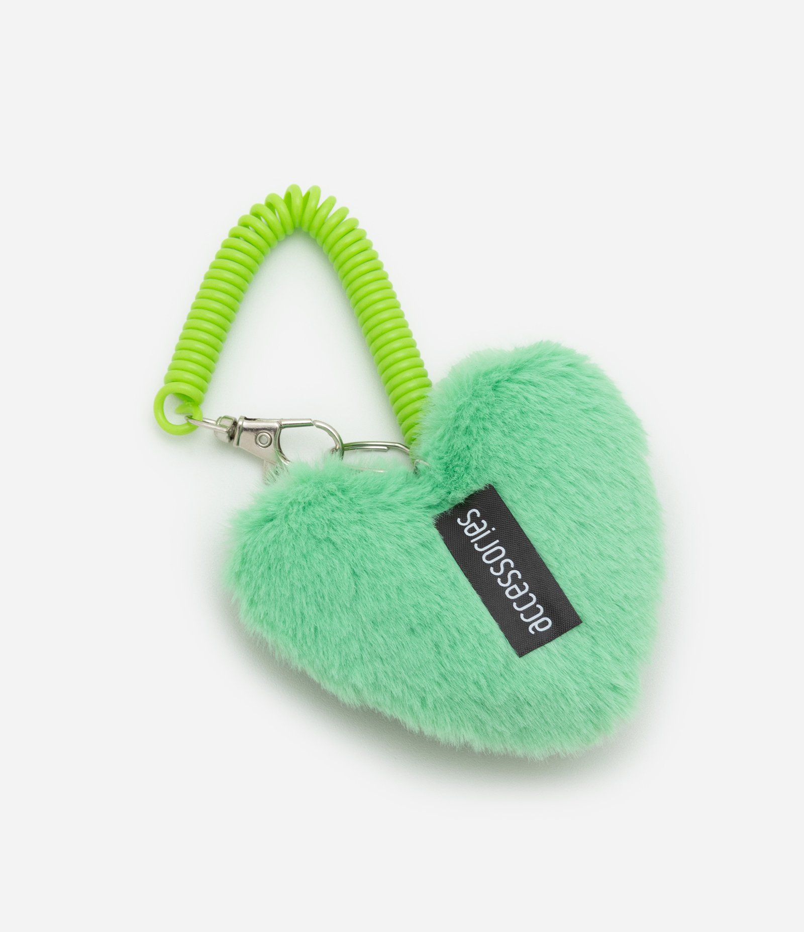Chaveiro com Formato de Coração e Textura de Pelinhos Verde 3