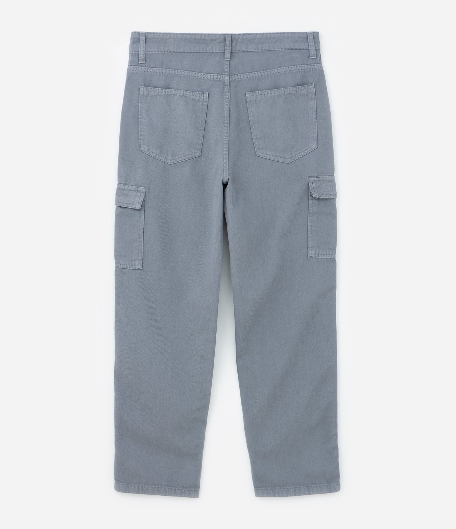 Calça Baggy em Sarja com Bolsos Cargo Cinza 2