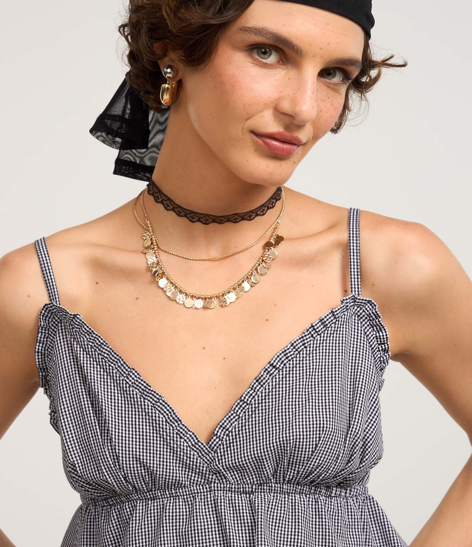 Blusa Alcinha em Tricoline com Estampa Xadrez Vichy Preto/ Branco 4