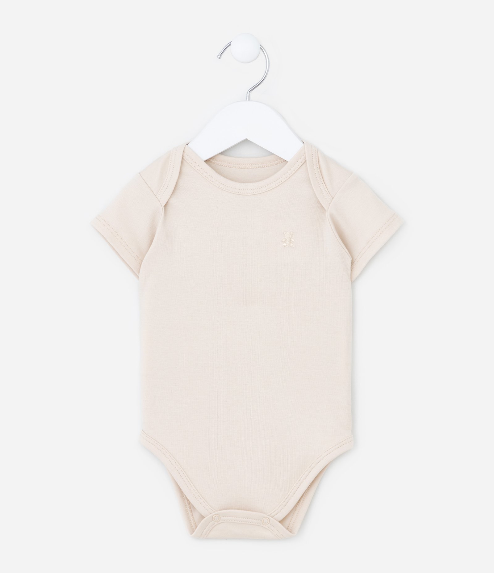 Body Infantil Básico com Bordado Ursinho - Tam RN a 18 meses Bege 1