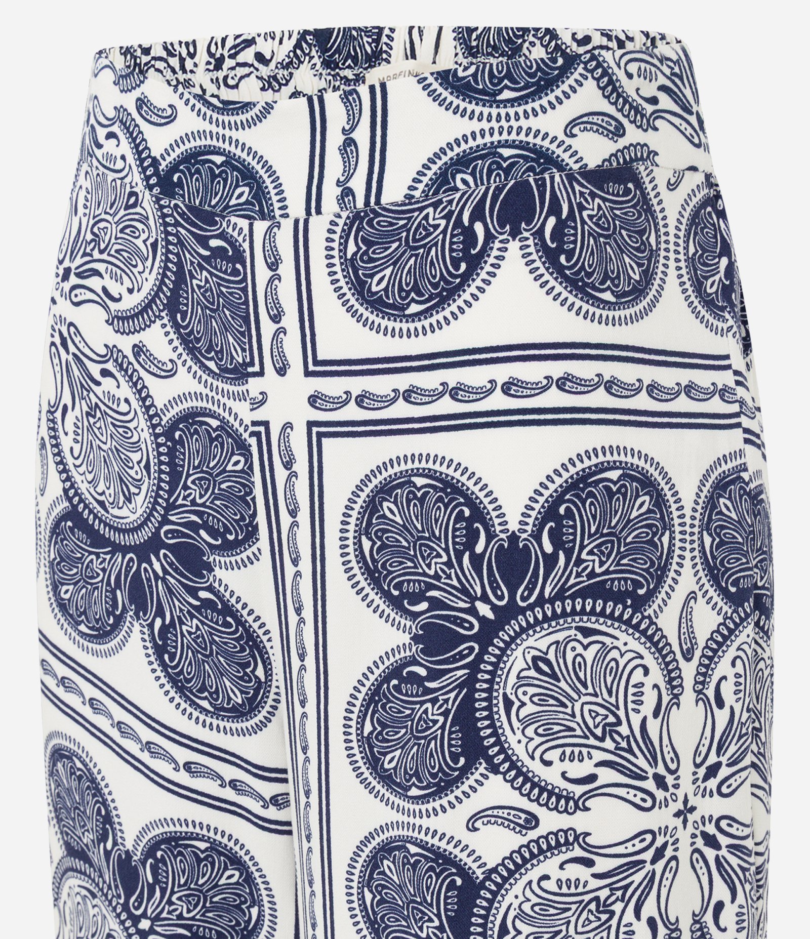 Calça Wide Leg Cintura Alta em Viscose com Estampa Paisley Azul/Branco 7