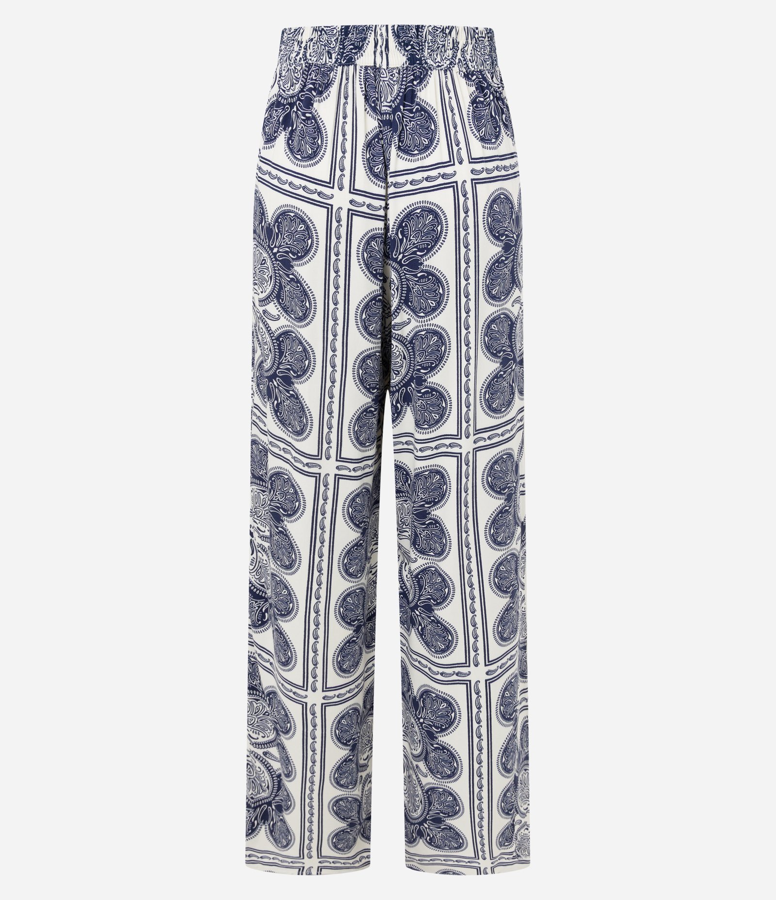 Calça Wide Leg Cintura Alta em Viscose com Estampa Paisley Azul/Branco 8