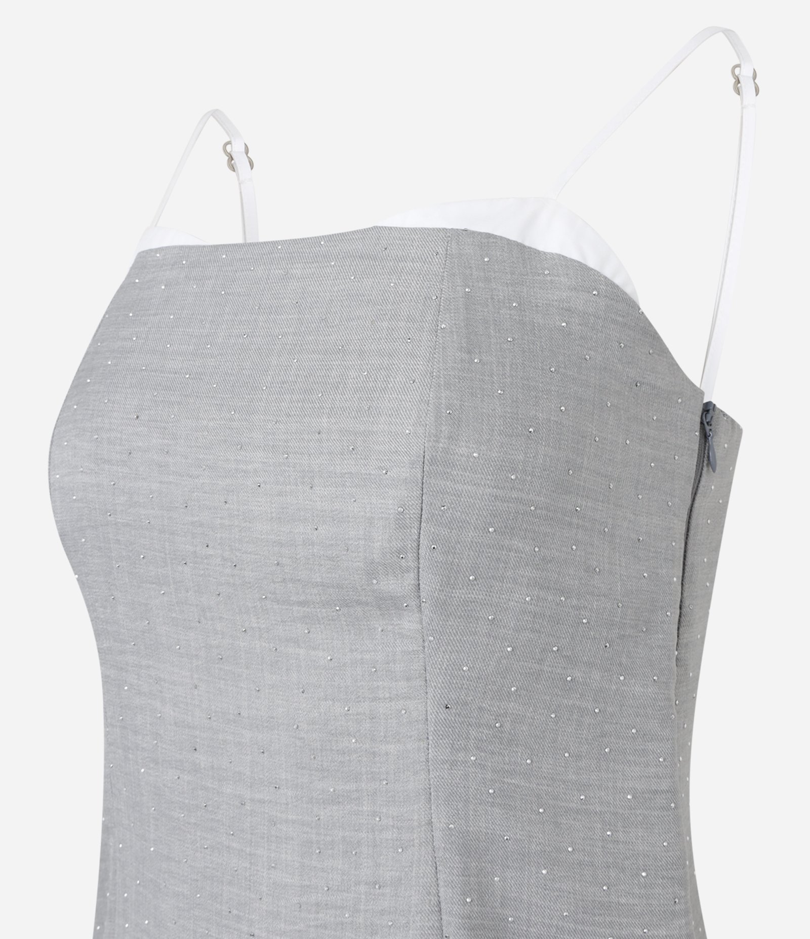 Vestido Curto em Crepe com Decote Reto e Brilhos Cinza 6
