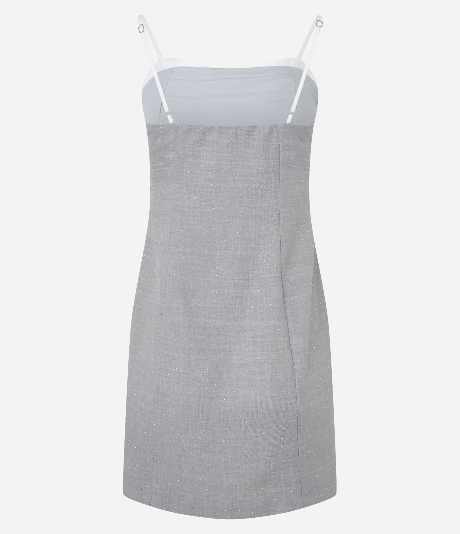 Vestido Curto em Crepe com Decote Reto e Brilhos Cinza 7