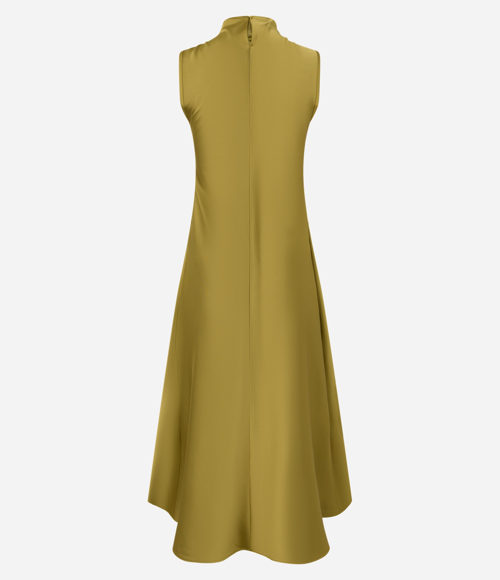 Vestido Acetinado com Golinha Alta e Recortes Verde 9