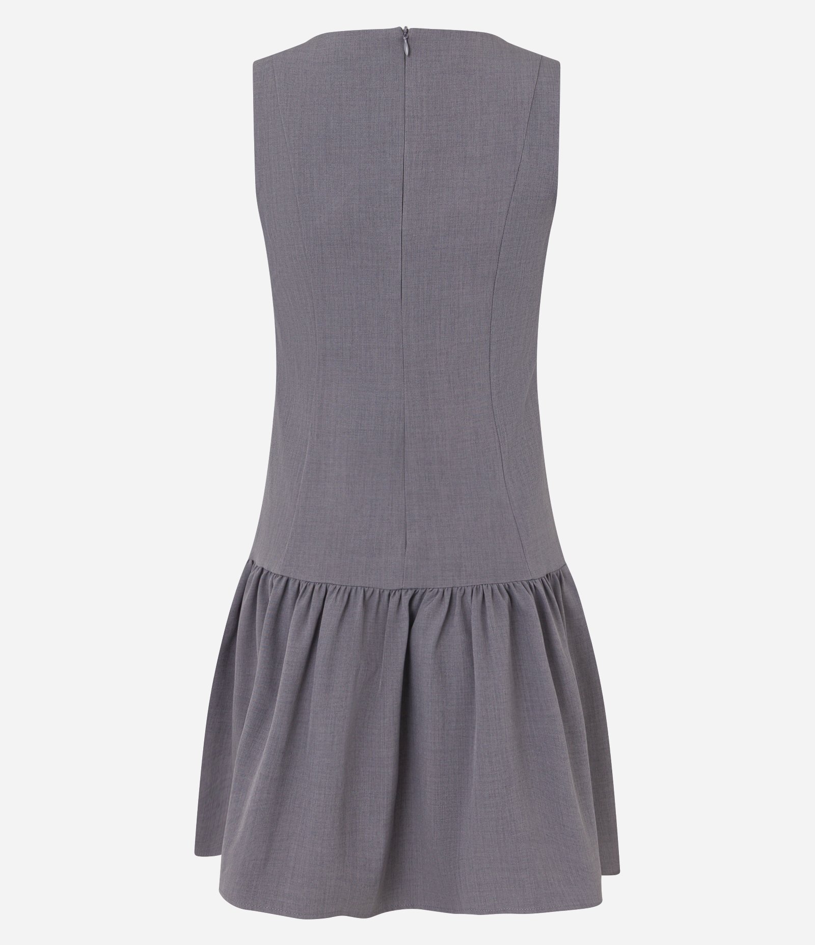 Vestido Evasê Curto em Crepe com Amarração na Barra Cinza 7